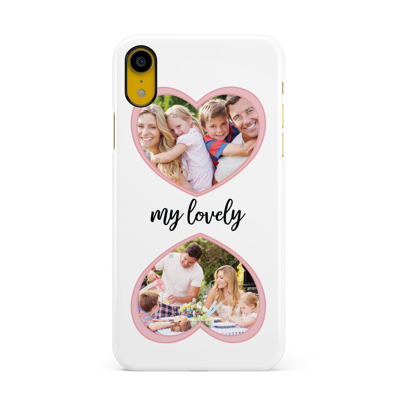 Personalised Multi Photo Hearts Apple iPhone XR Yellow 3D Snap Case