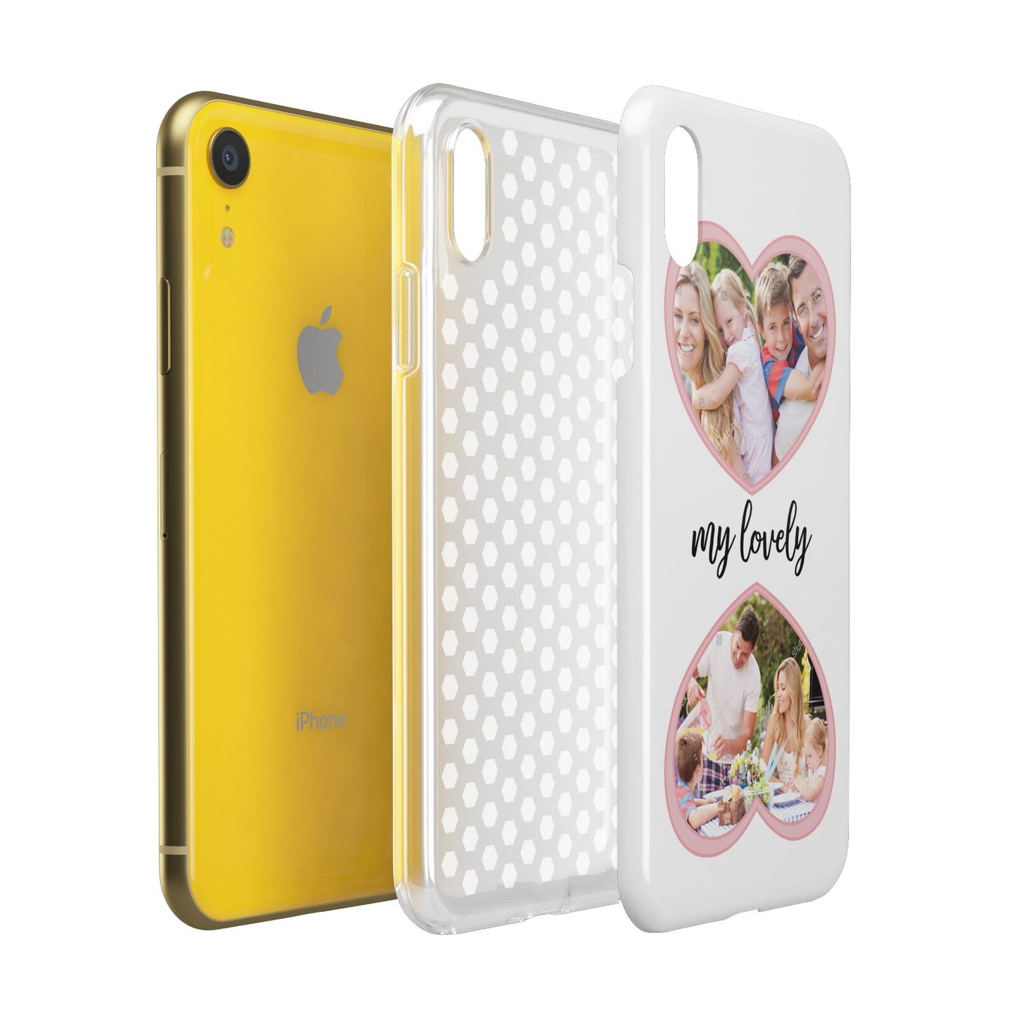 Personalised Multi Photo Hearts Apple iPhone XR Yellow 3D Tough Case Expanded view