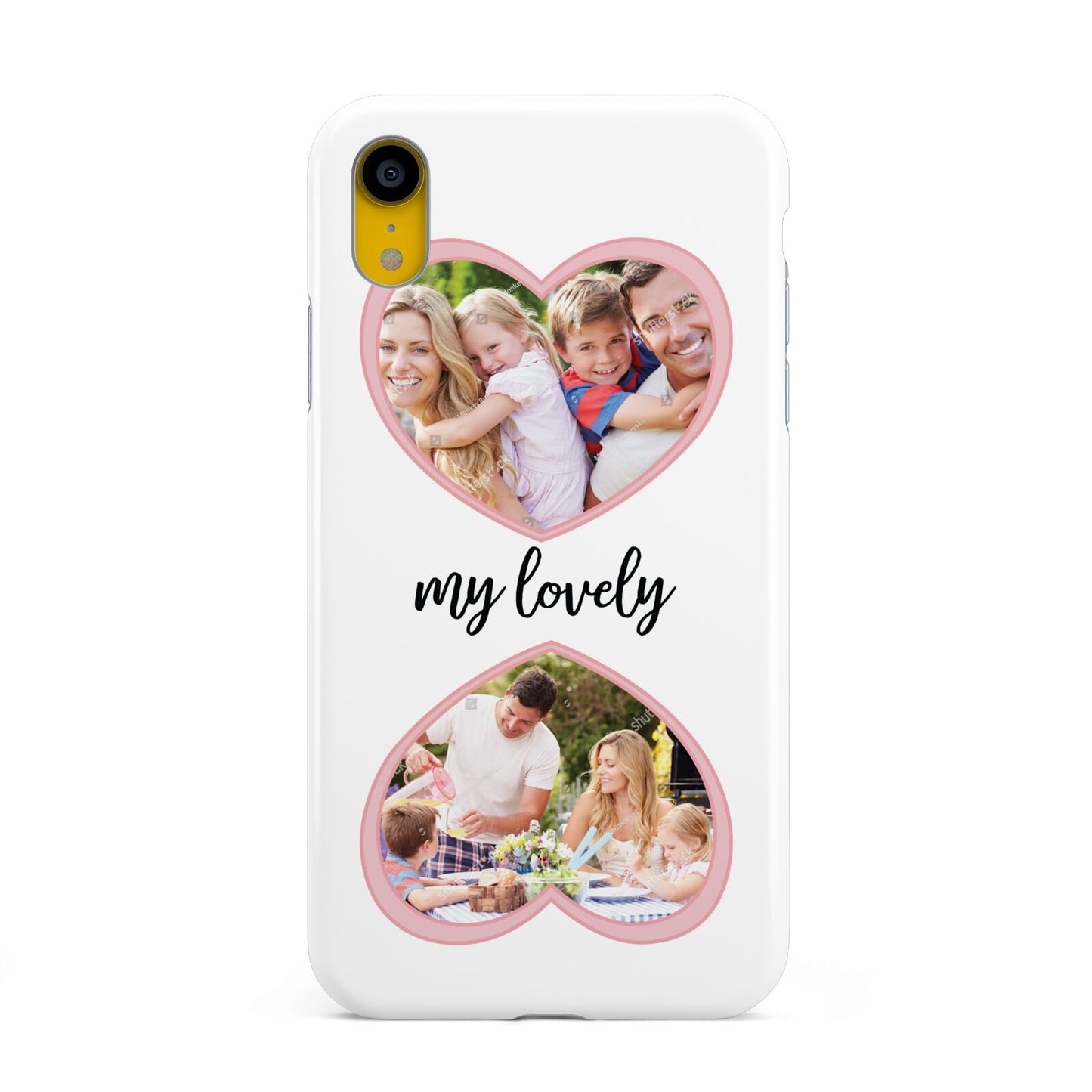 Personalised Multi Photo Hearts Apple iPhone XR Yellow 3D Tough Case