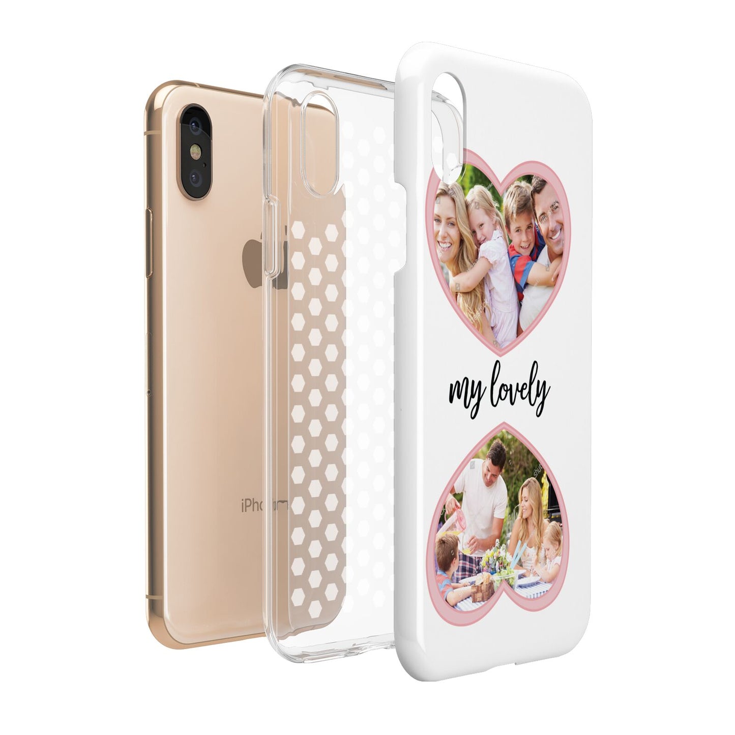 Personalised Multi Photo Hearts Apple iPhone XS 3D Tough Expanded View