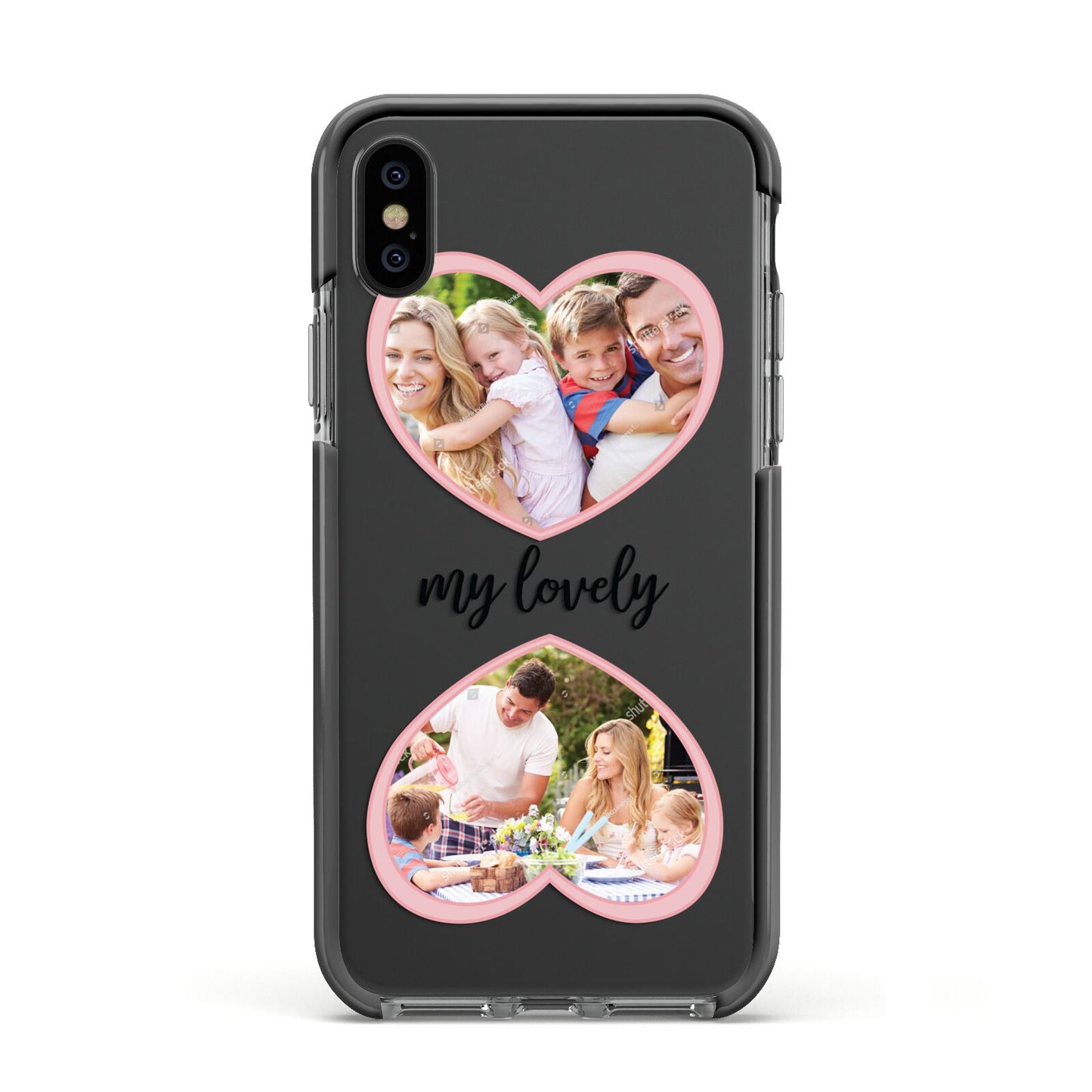 Personalised Multi Photo Hearts Apple iPhone Xs Impact Case Black Edge on Black Phone