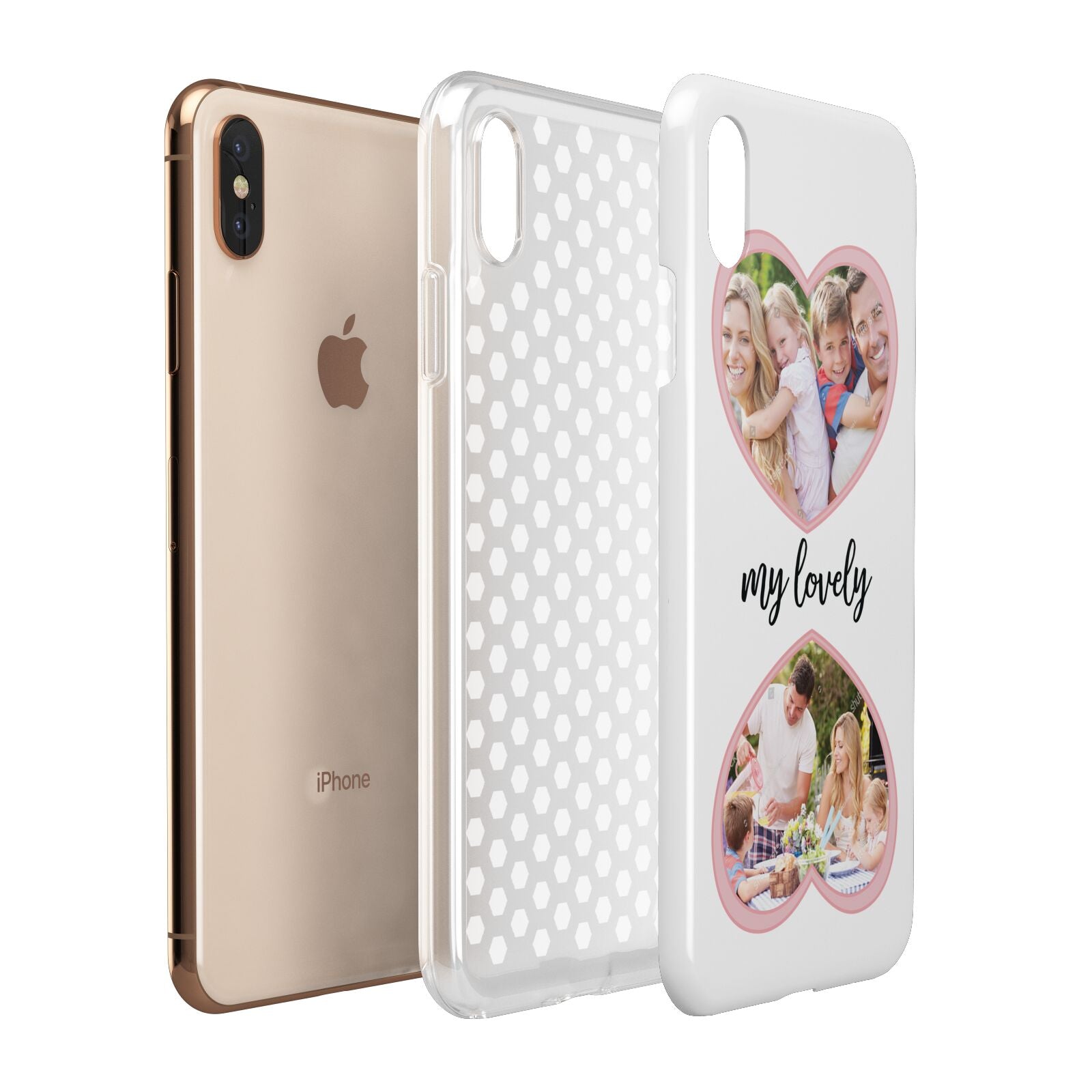 Personalised Multi Photo Hearts Apple iPhone Xs Max 3D Tough Case Expanded View