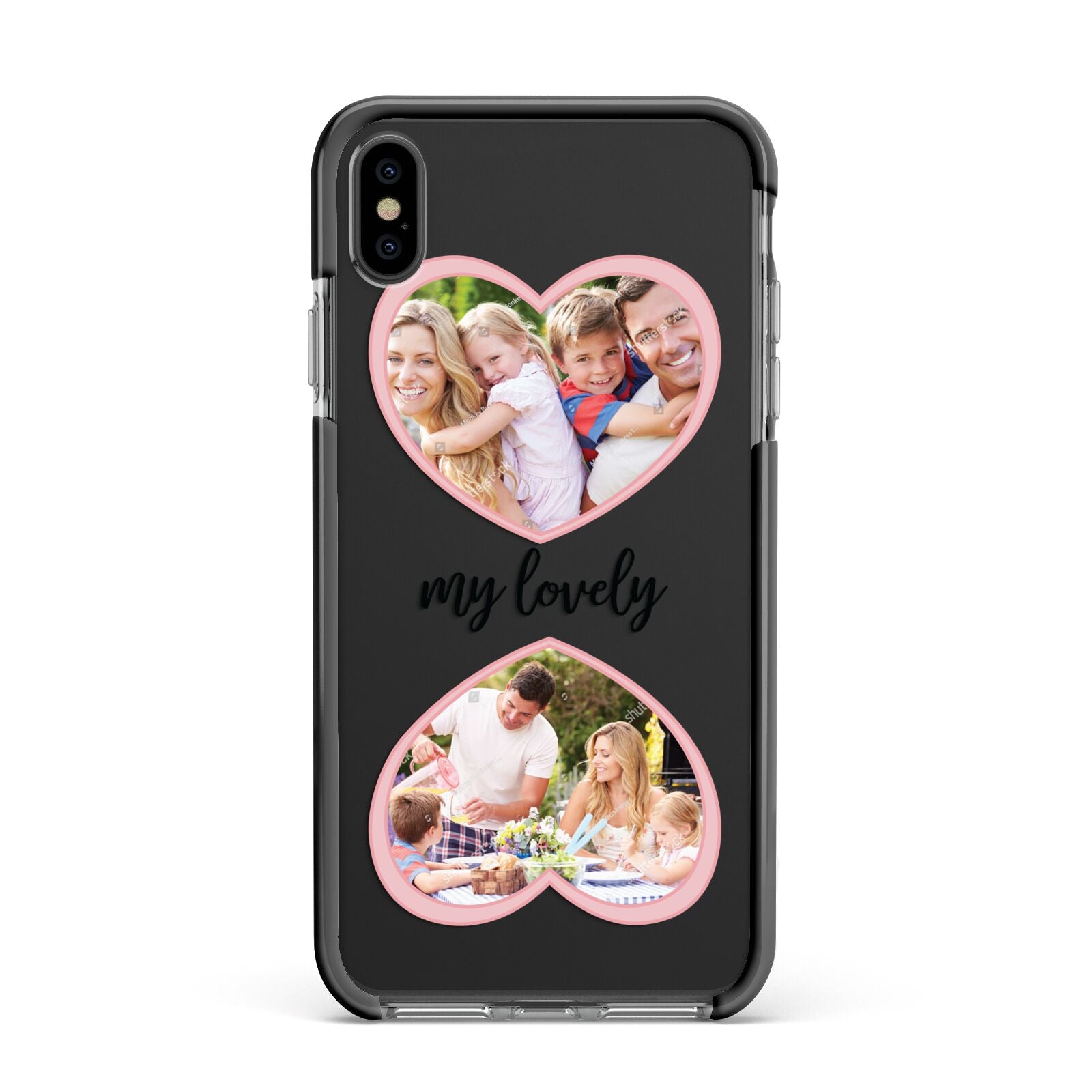 Personalised Multi Photo Hearts Apple iPhone Xs Max Impact Case Black Edge on Black Phone