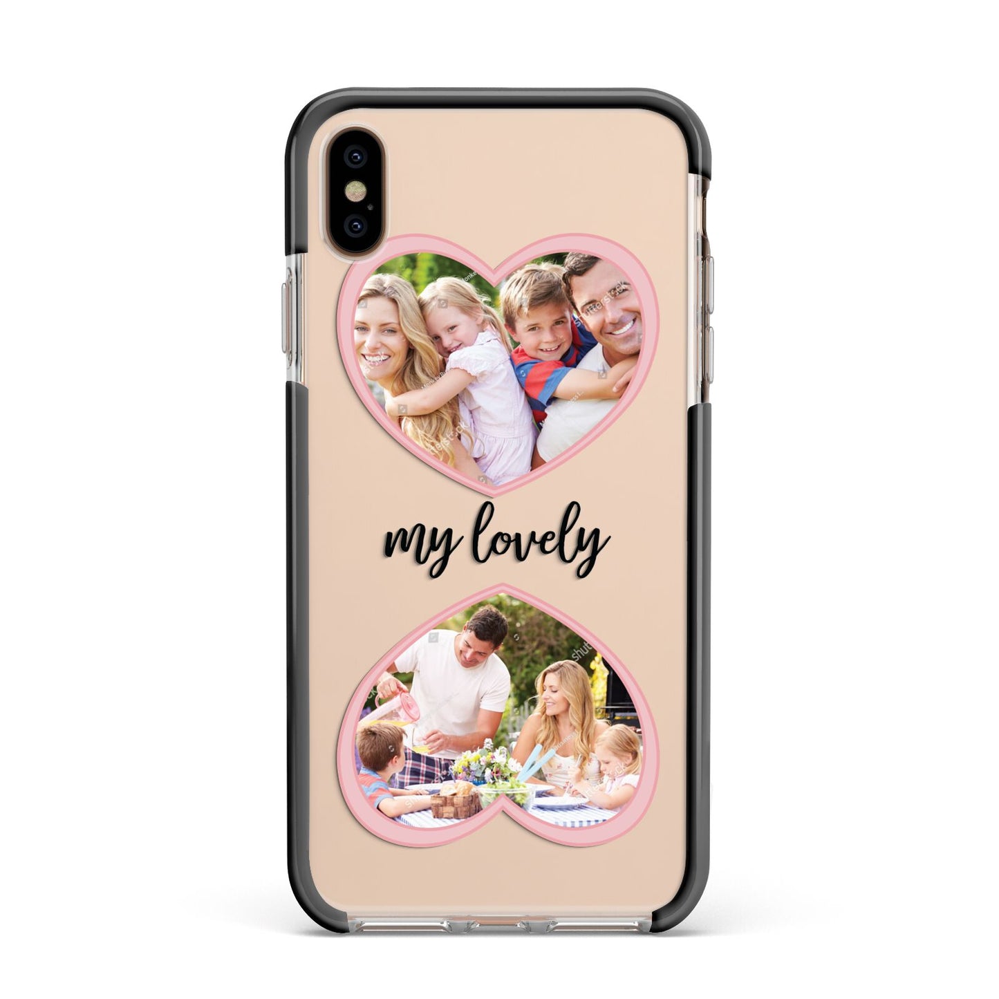 Personalised Multi Photo Hearts Apple iPhone Xs Max Impact Case Black Edge on Gold Phone