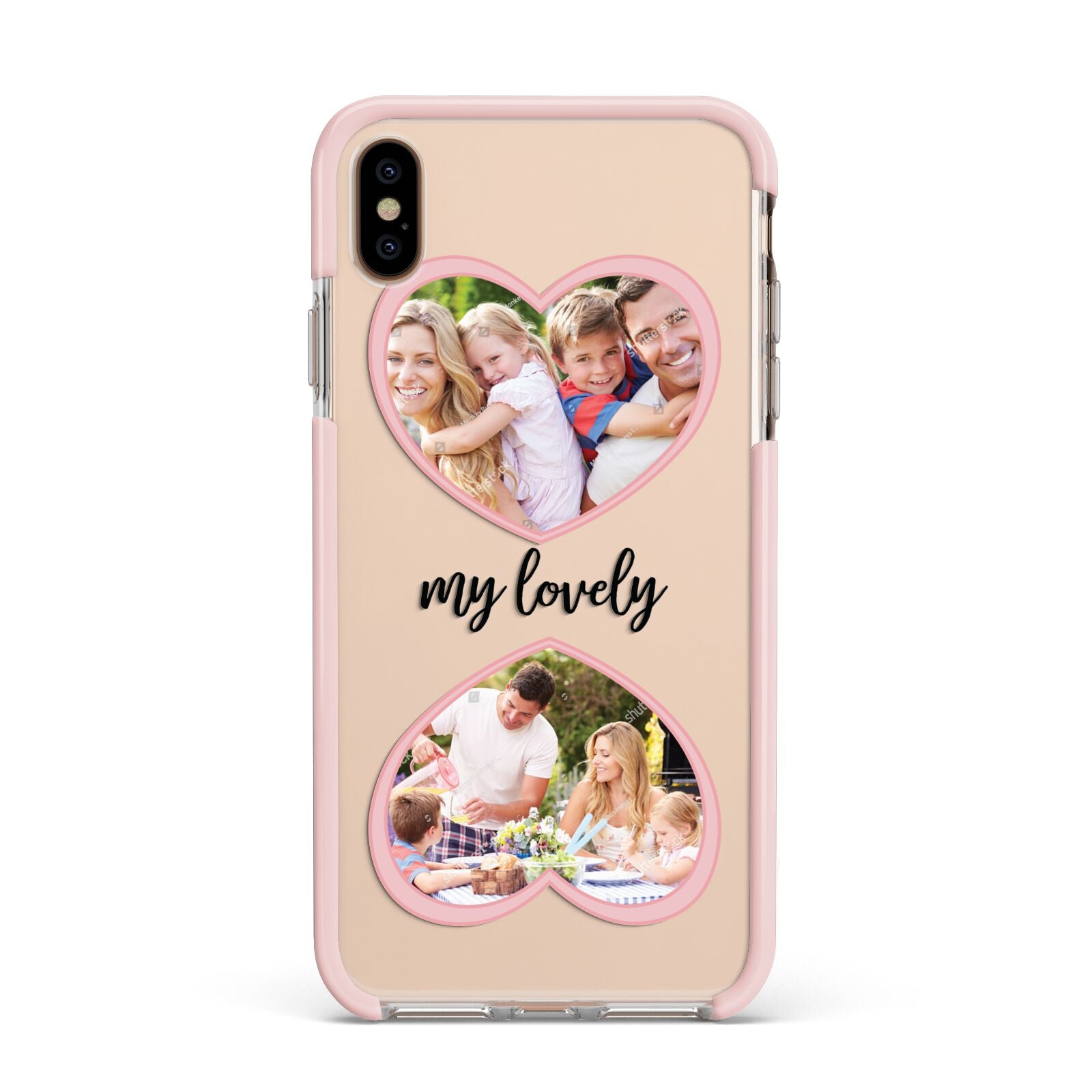 Personalised Multi Photo Hearts Apple iPhone Xs Max Impact Case Pink Edge on Gold Phone