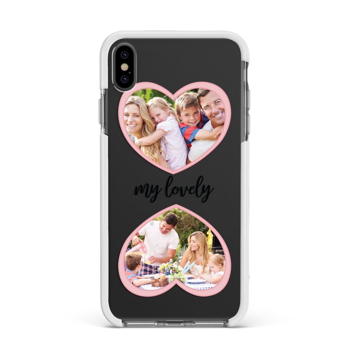 Personalised Multi Photo Hearts Apple iPhone Xs Max Impact Case White Edge on Black Phone