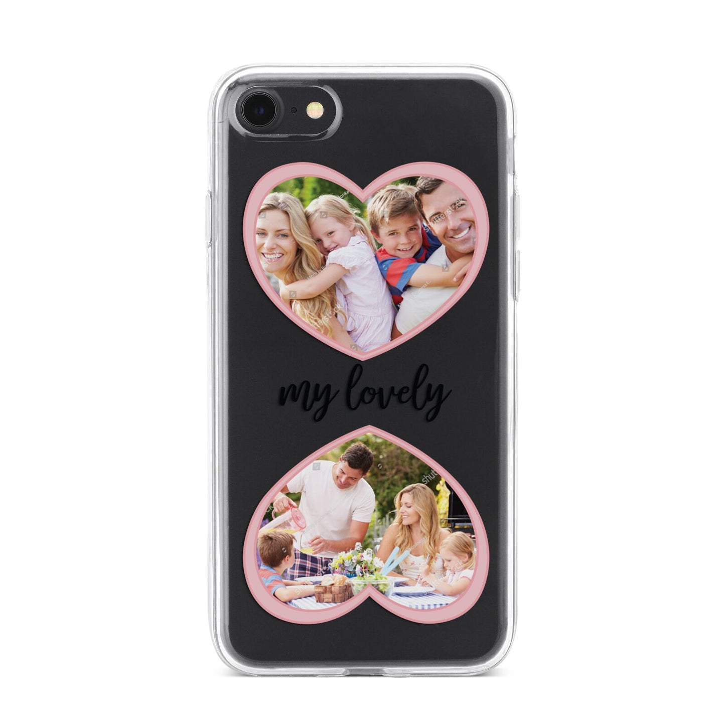 Personalised Multi Photo Hearts iPhone 7 Bumper Case on Black iPhone