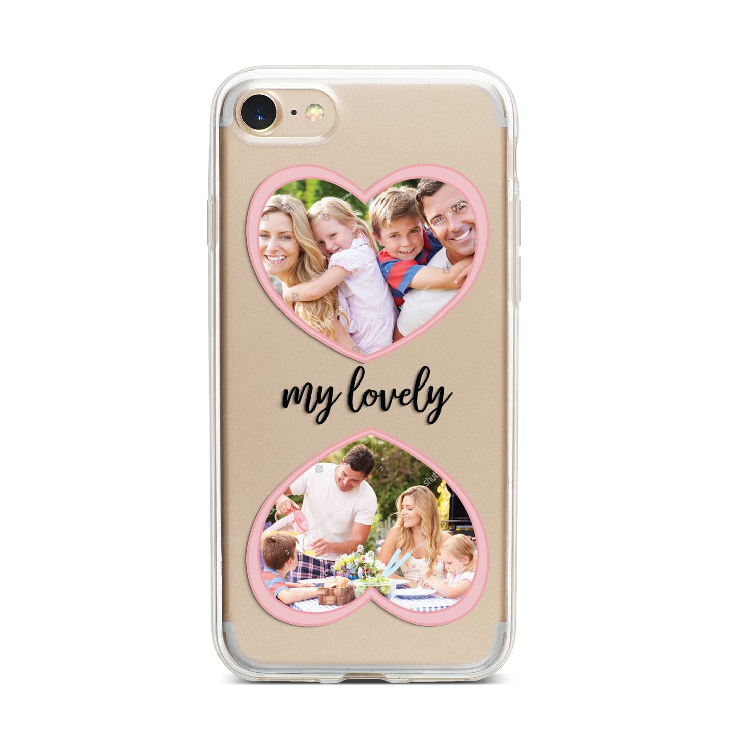 Personalised Multi Photo Hearts iPhone 7 Bumper Case on Gold iPhone