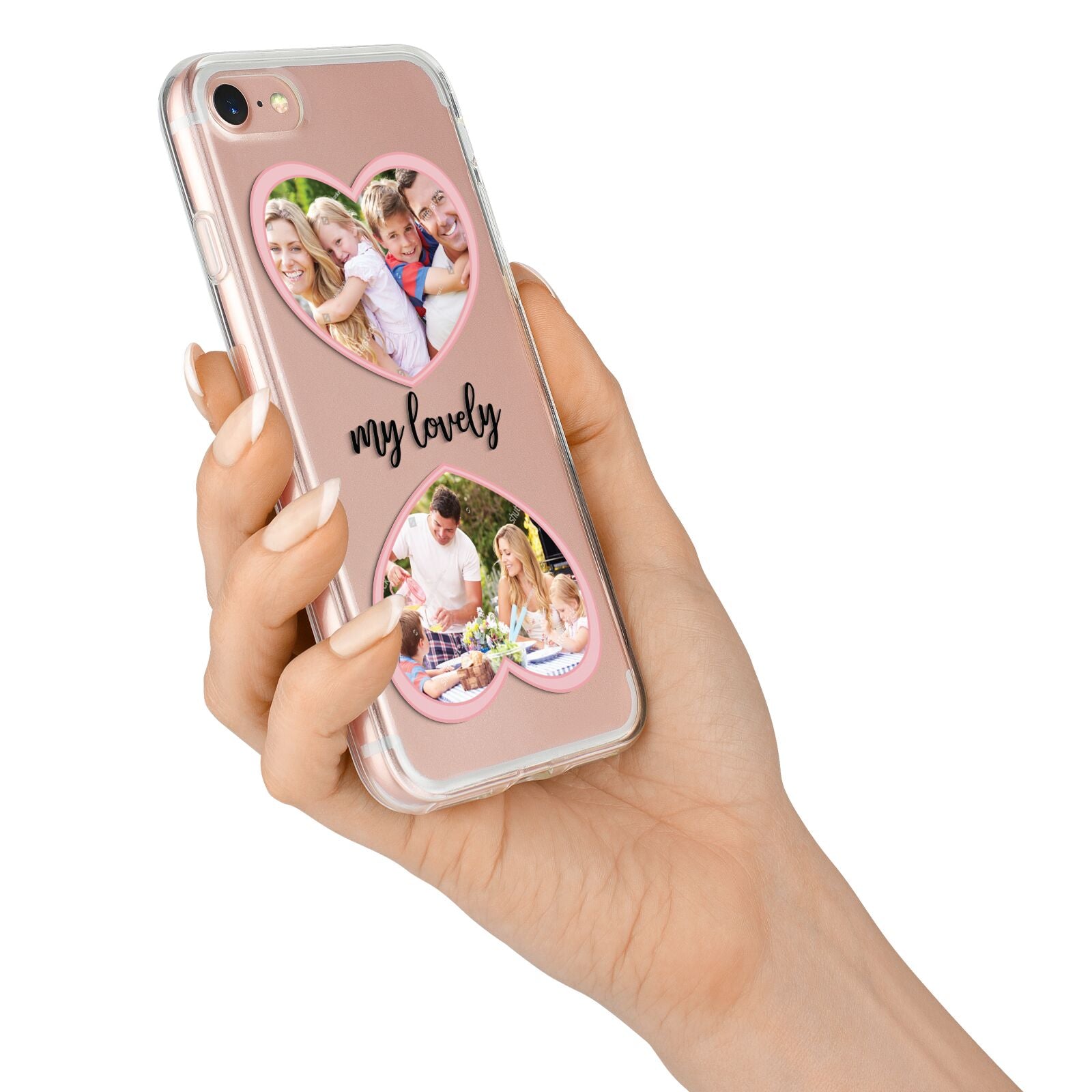 Personalised Multi Photo Hearts iPhone 7 Bumper Case on Rose Gold iPhone Alternative Image