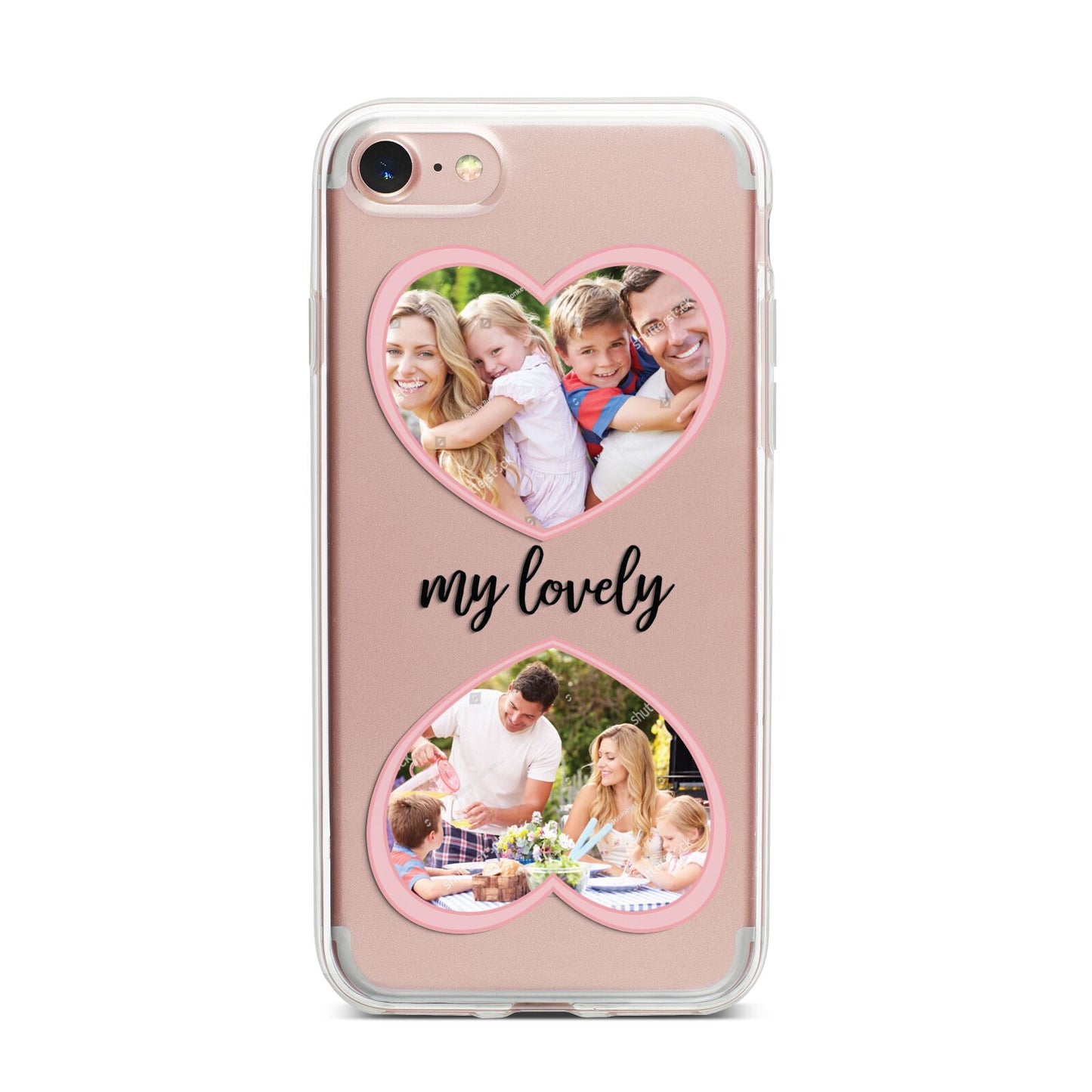 Personalised Multi Photo Hearts iPhone 7 Bumper Case on Rose Gold iPhone