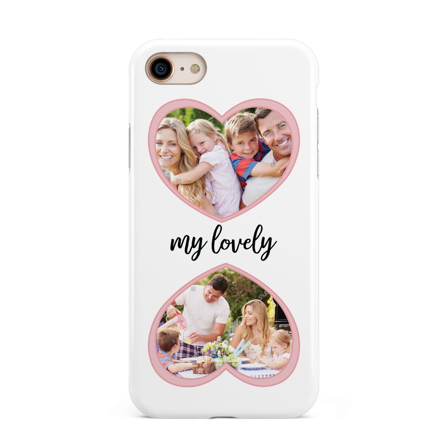 Personalised Multi Photo Hearts iPhone 8 3D Tough Case on Gold Phone