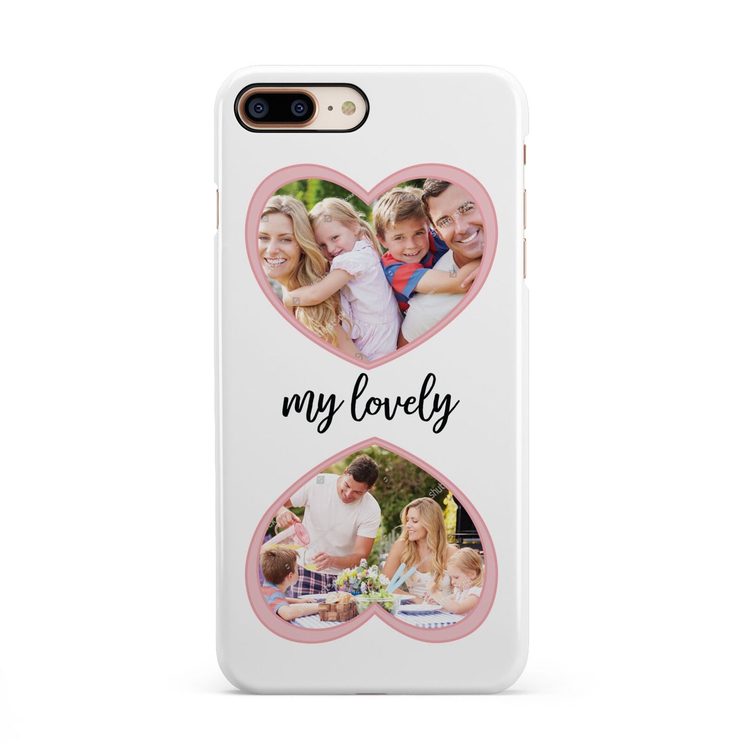 Personalised Multi Photo Hearts iPhone 8 Plus 3D Snap Case on Gold Phone