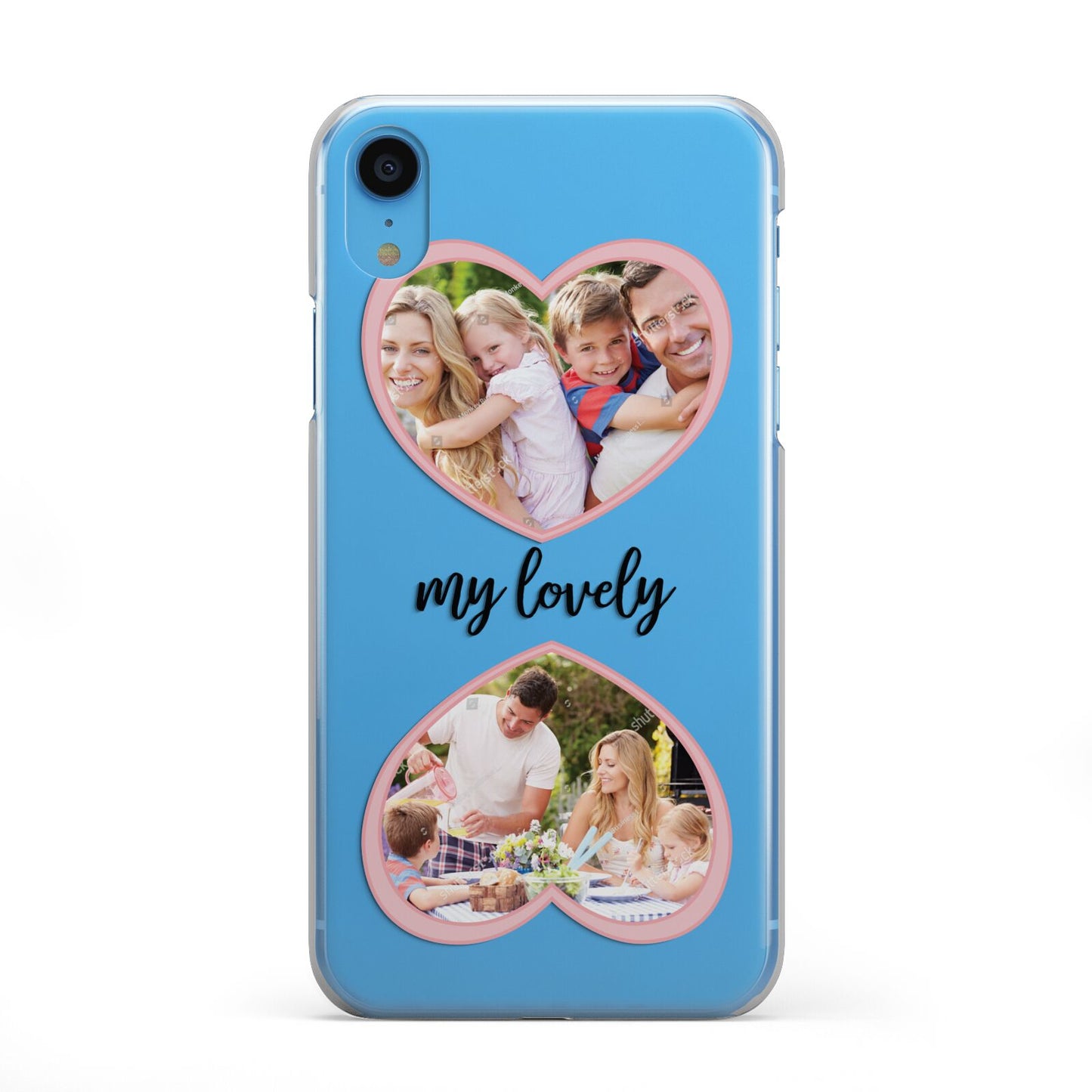 Personalised Multi Photo Hearts iPhone XR 2D Snap Case on Blue Phone