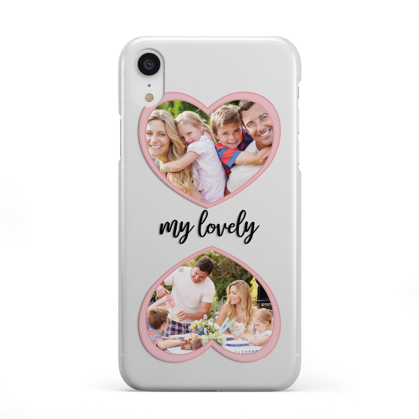 Personalised Multi Photo Hearts iPhone XR 2D Snap Case on White Phone