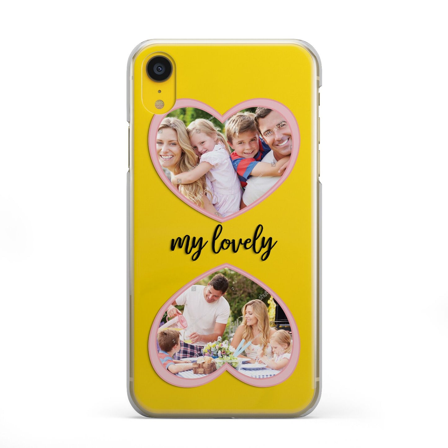 Personalised Multi Photo Hearts iPhone XR 2D Snap on Yellow Phone