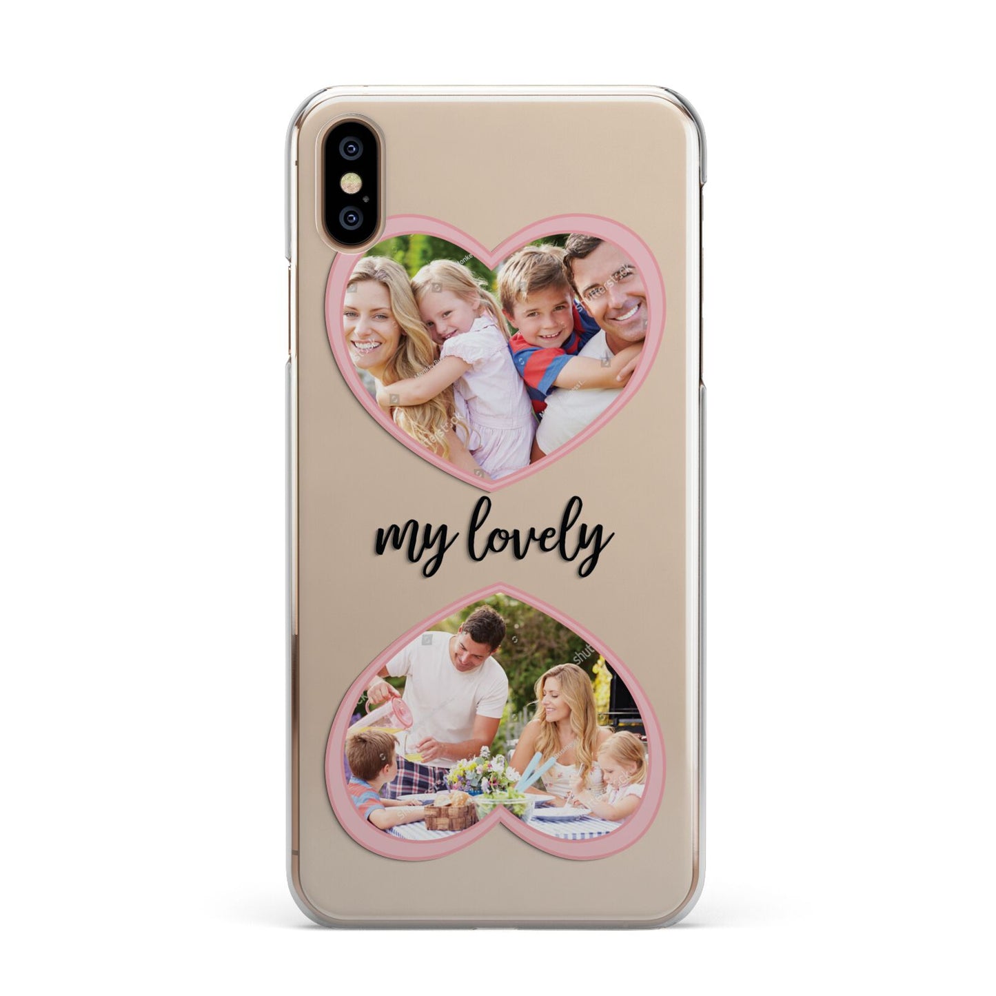 Personalised Multi Photo Hearts iPhone XS Max 2D Snap Case on Gold Phone