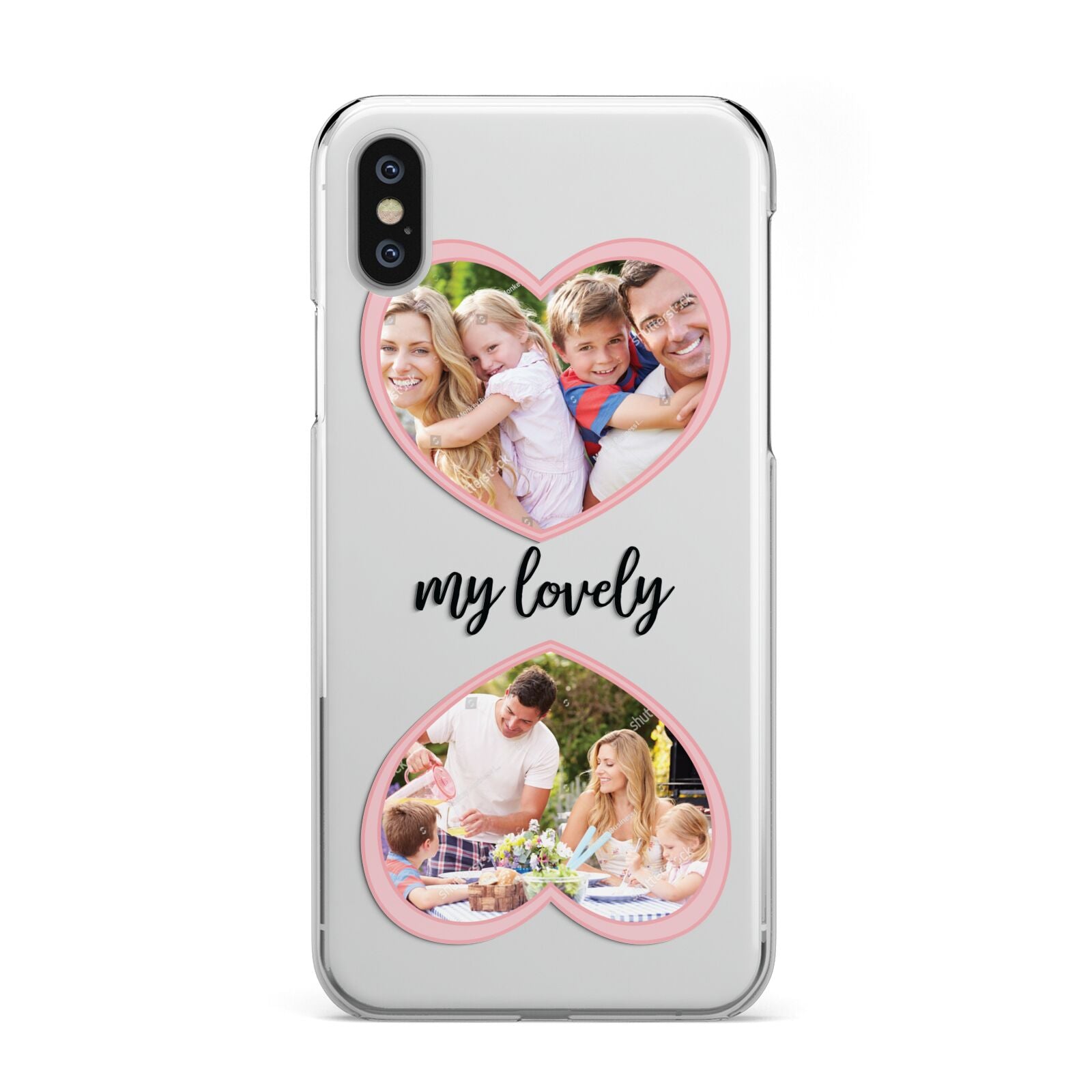 Personalised Multi Photo Hearts iPhone Xs 2D Snap on Silver Phone