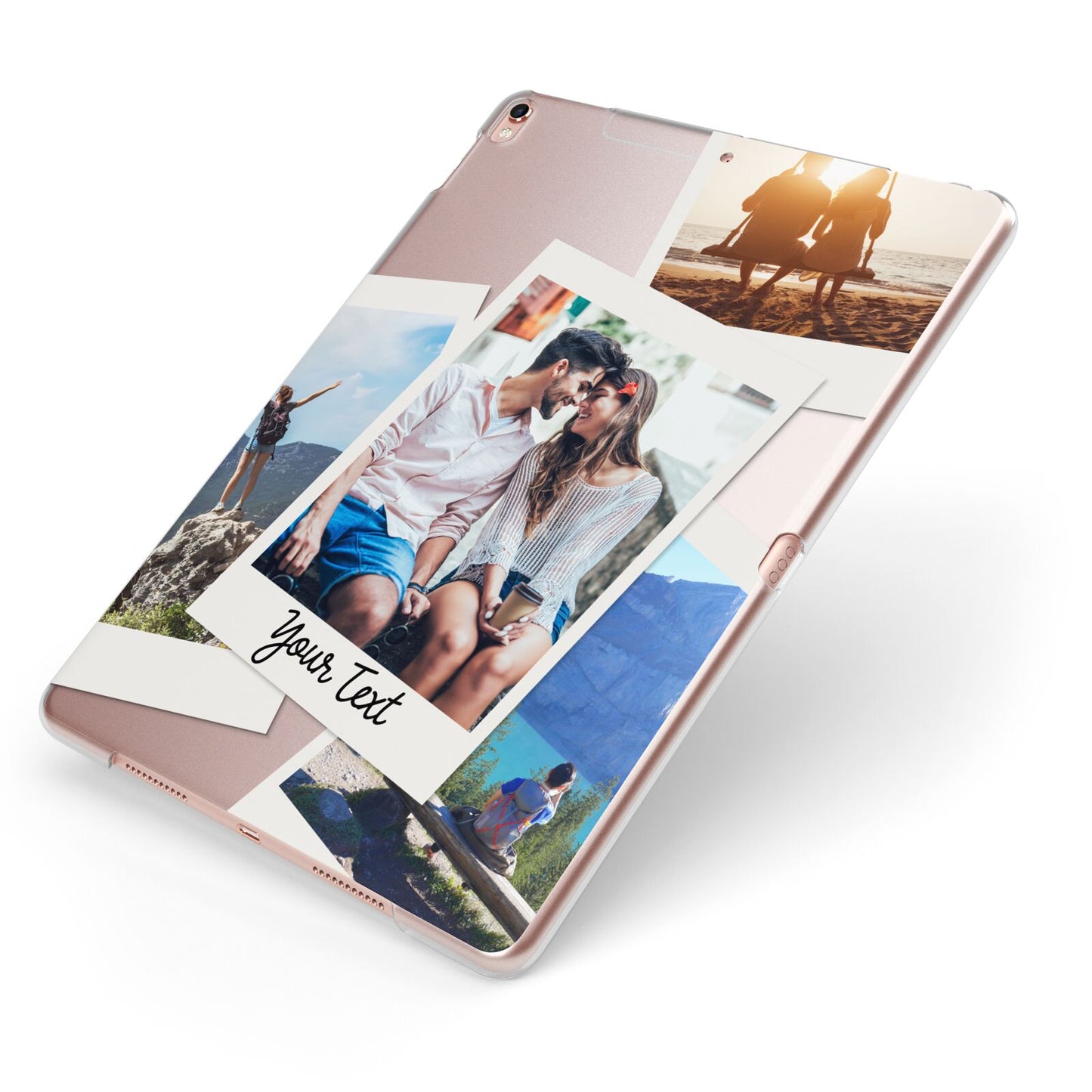 Personalised Multi Photo White Border Apple iPad Case on Rose Gold iPad Side View