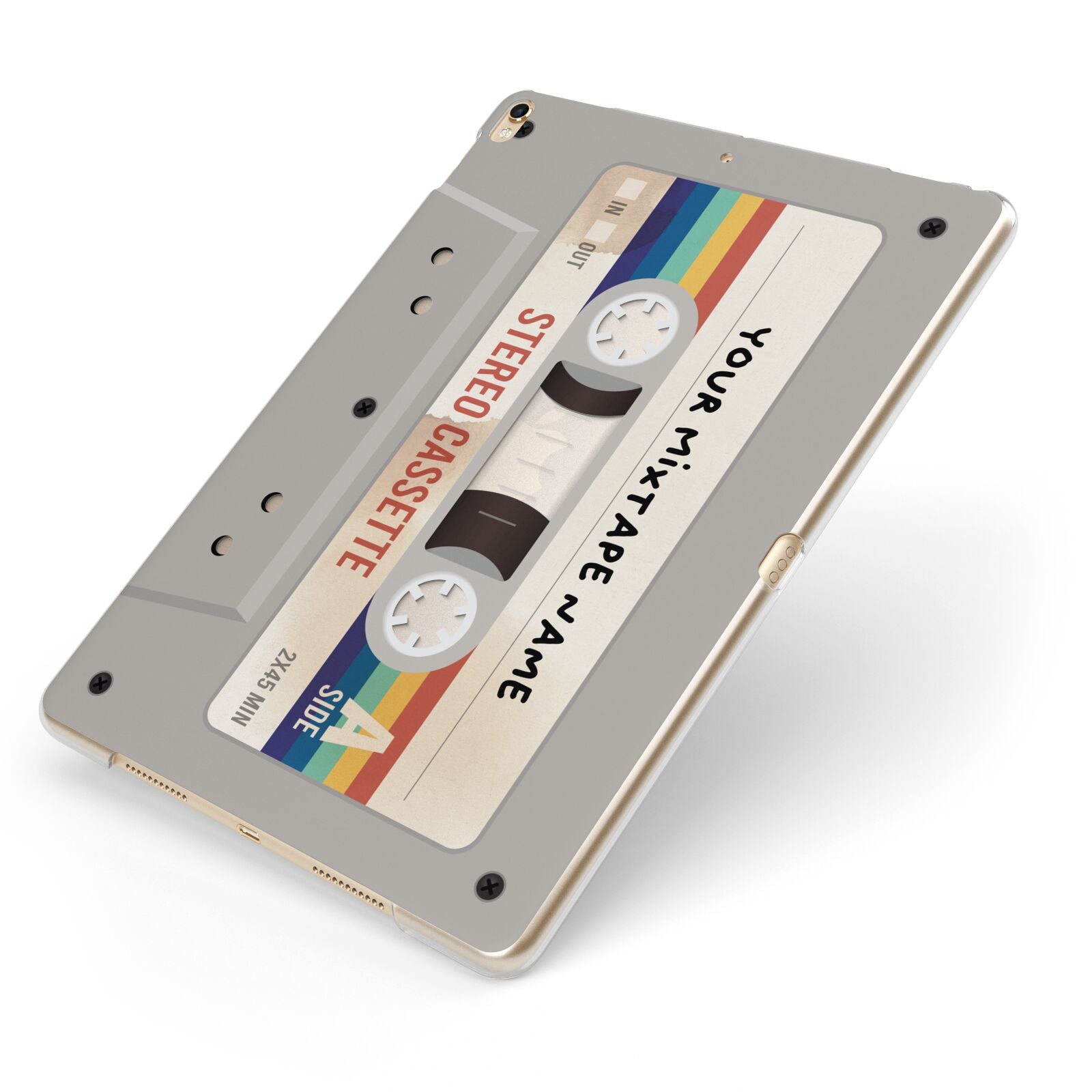 Personalised Multicoloured Mixtape Apple iPad Case on Gold iPad Side View