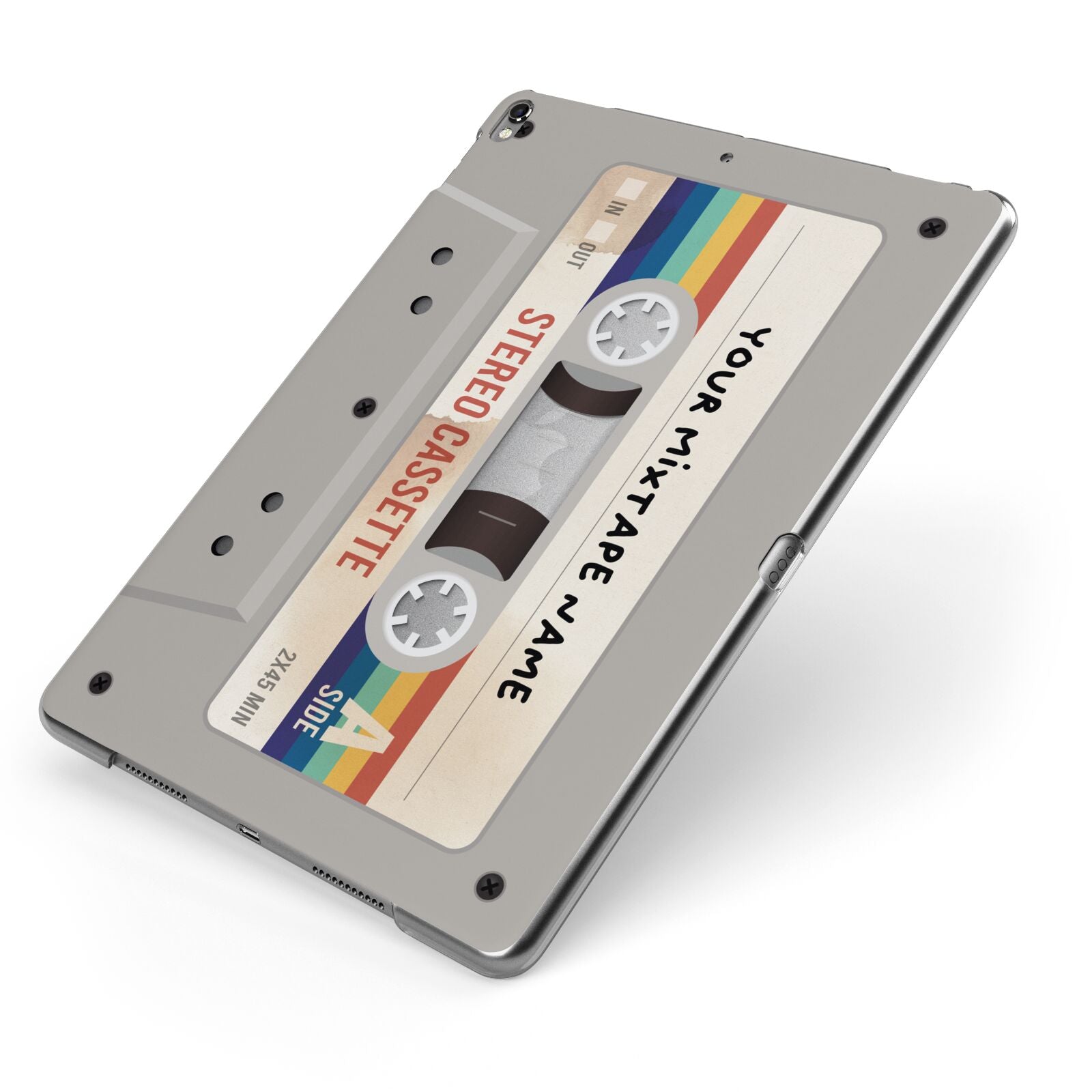 Personalised Multicoloured Mixtape Apple iPad Case on Grey iPad Side View