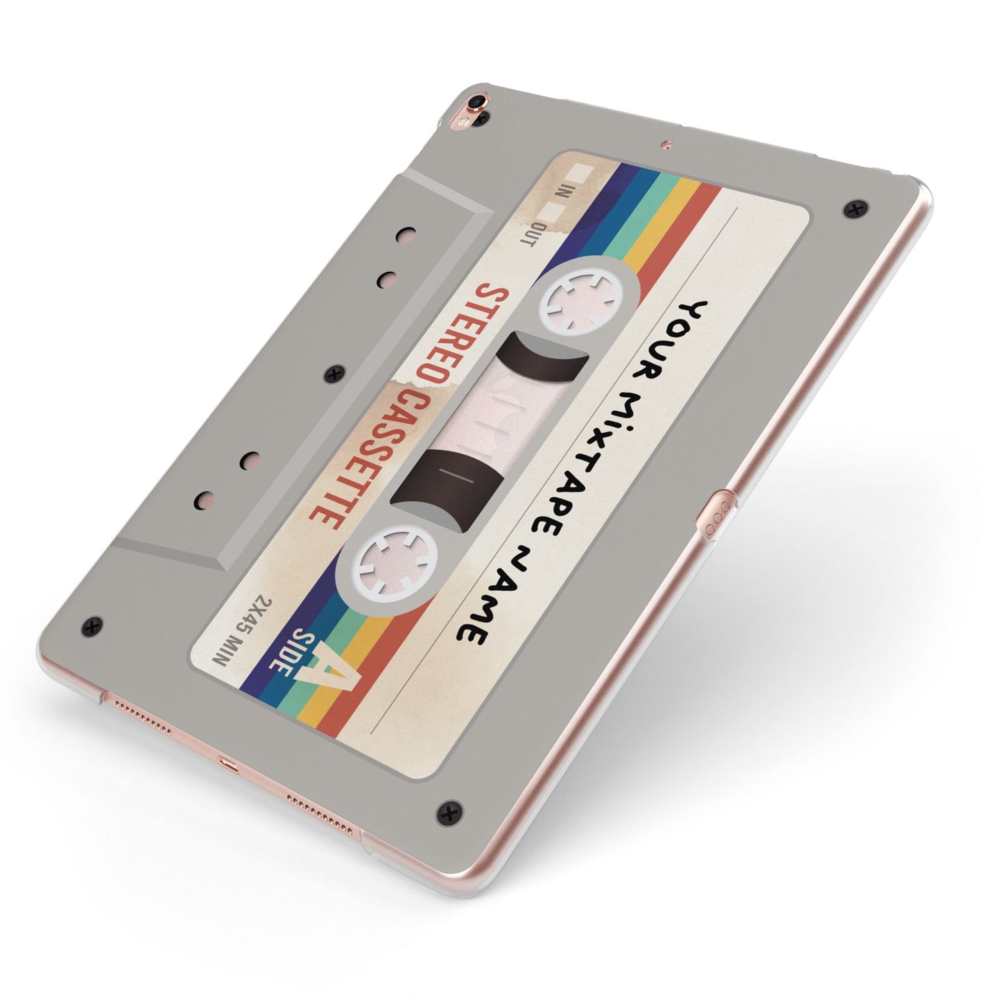 Personalised Multicoloured Mixtape Apple iPad Case on Rose Gold iPad Side View