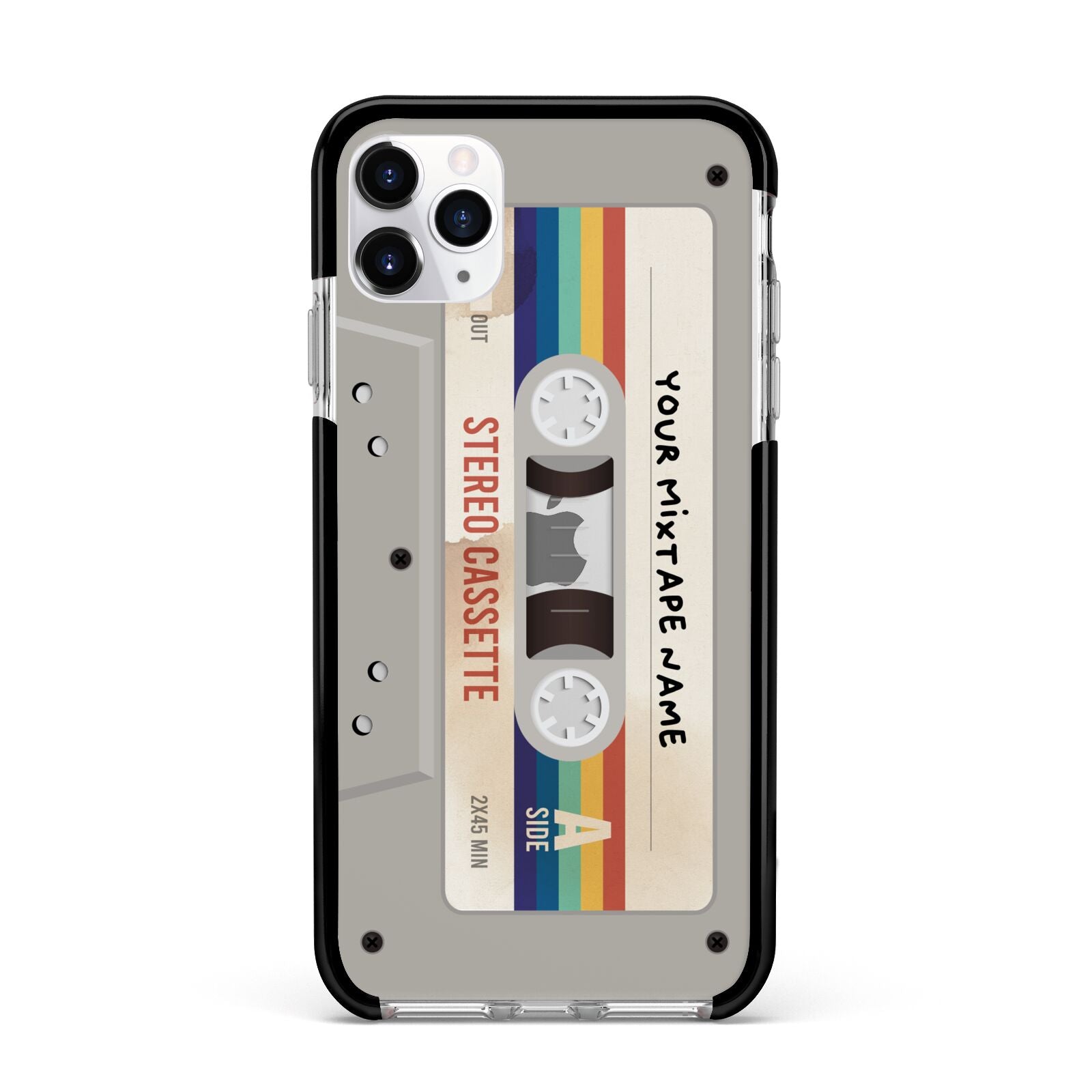 Personalised Multicoloured Mixtape Apple iPhone 11 Pro Max in Silver with Black Impact Case