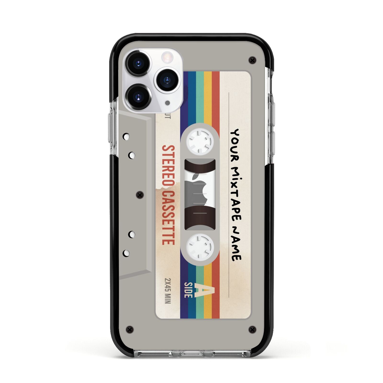 Personalised Multicoloured Mixtape Apple iPhone 11 Pro in Silver with Black Impact Case