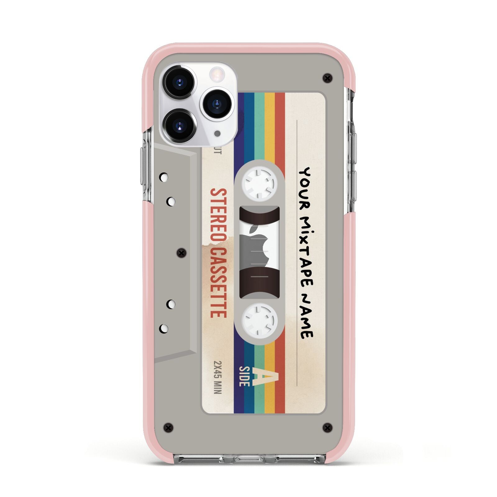 Personalised Multicoloured Mixtape Apple iPhone 11 Pro in Silver with Pink Impact Case