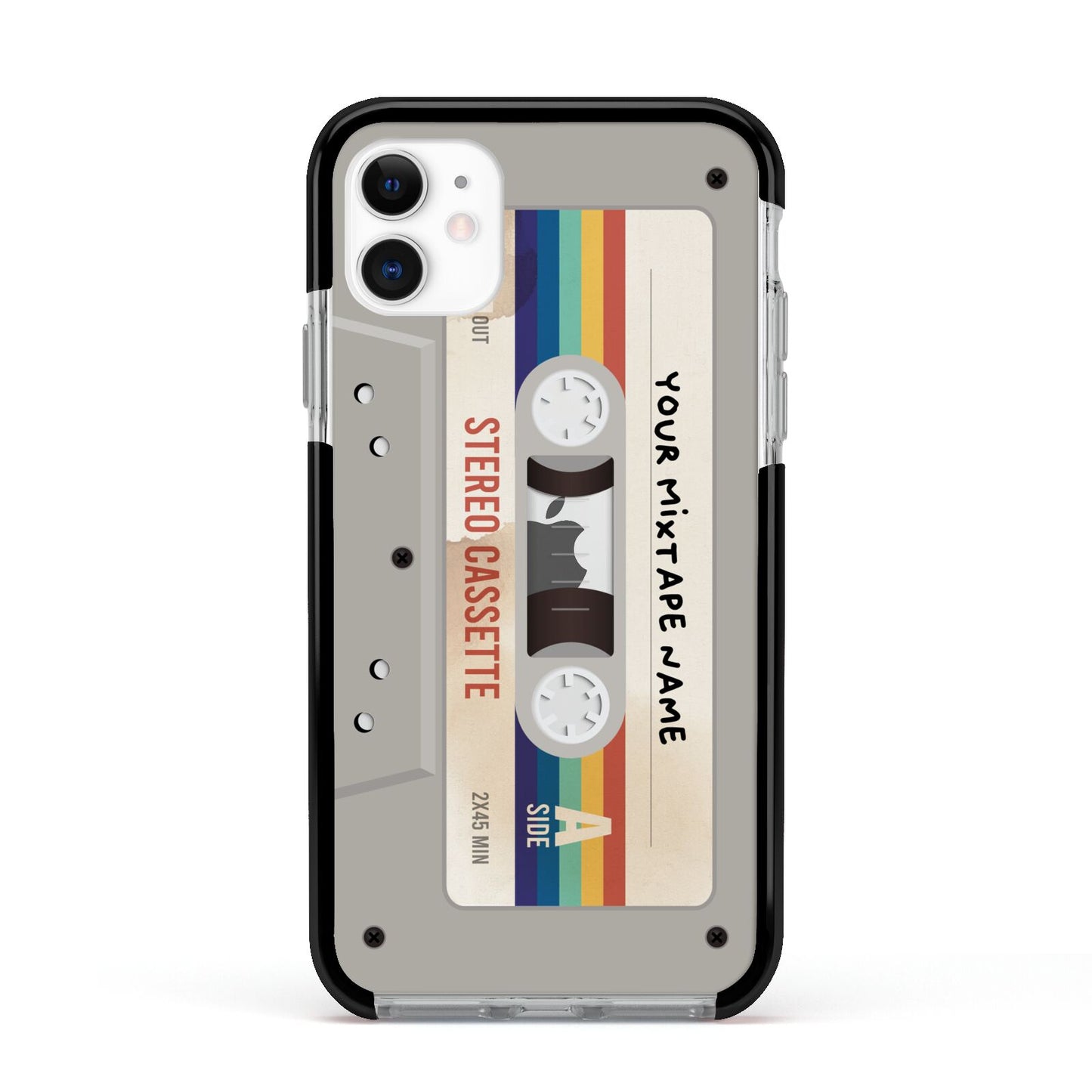 Personalised Multicoloured Mixtape Apple iPhone 11 in White with Black Impact Case