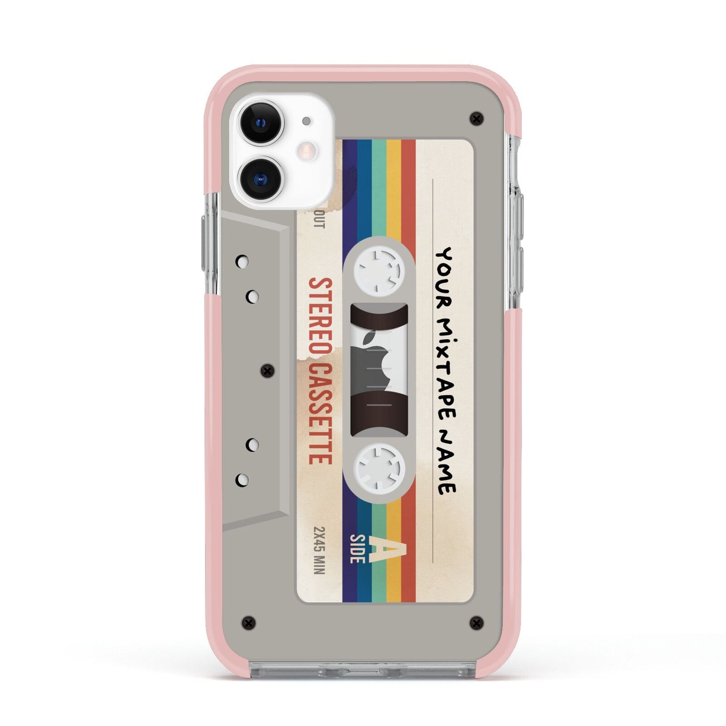 Personalised Multicoloured Mixtape Apple iPhone 11 in White with Pink Impact Case