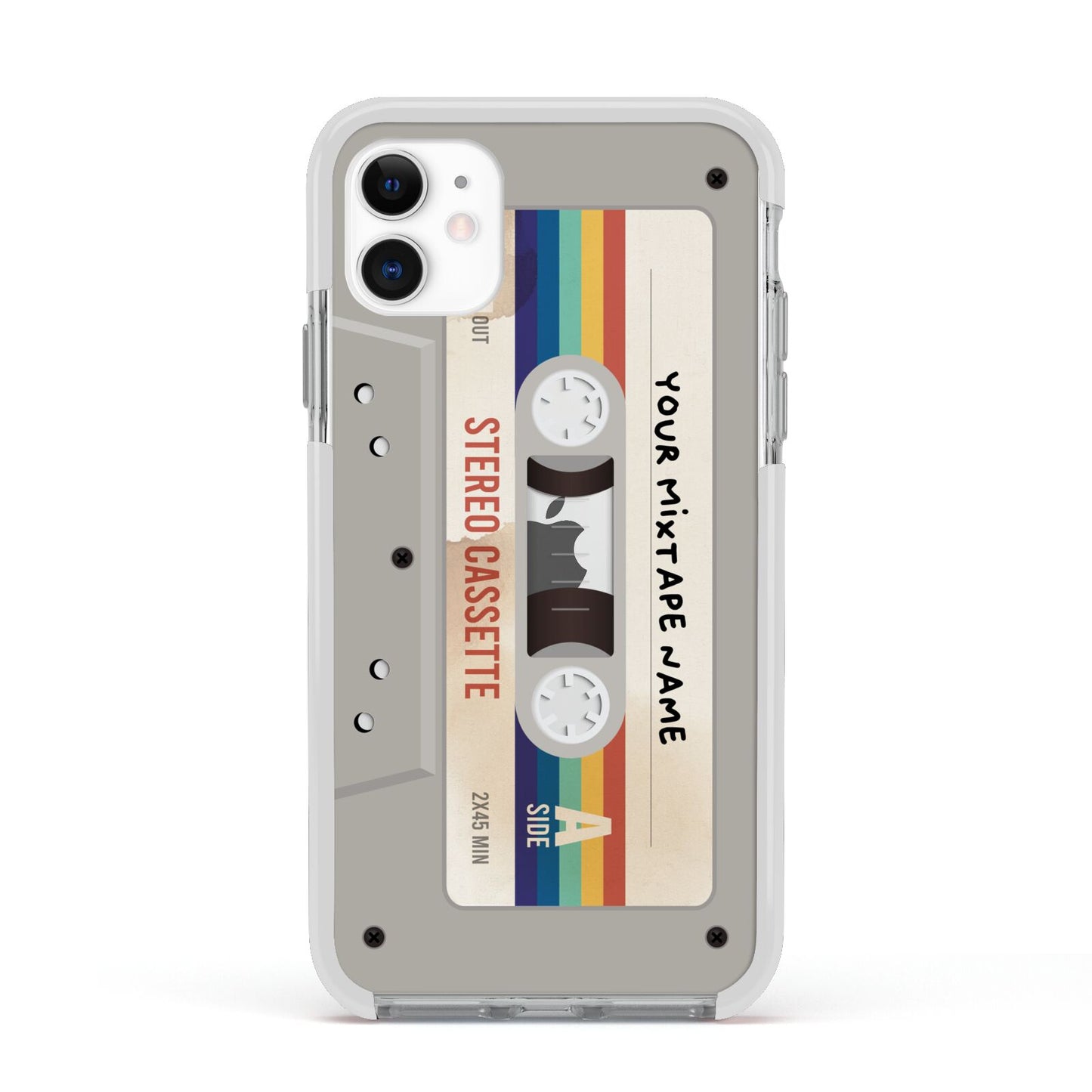 Personalised Multicoloured Mixtape Apple iPhone 11 in White with White Impact Case