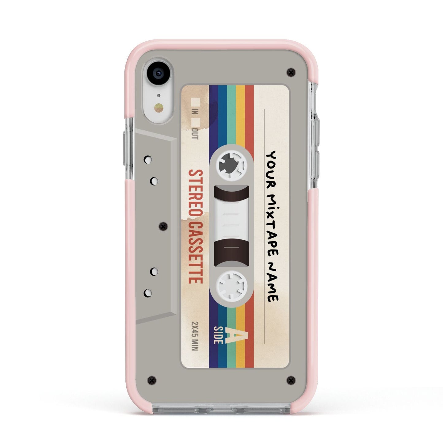 Personalised Multicoloured Mixtape Apple iPhone XR Impact Case Pink Edge on Silver Phone