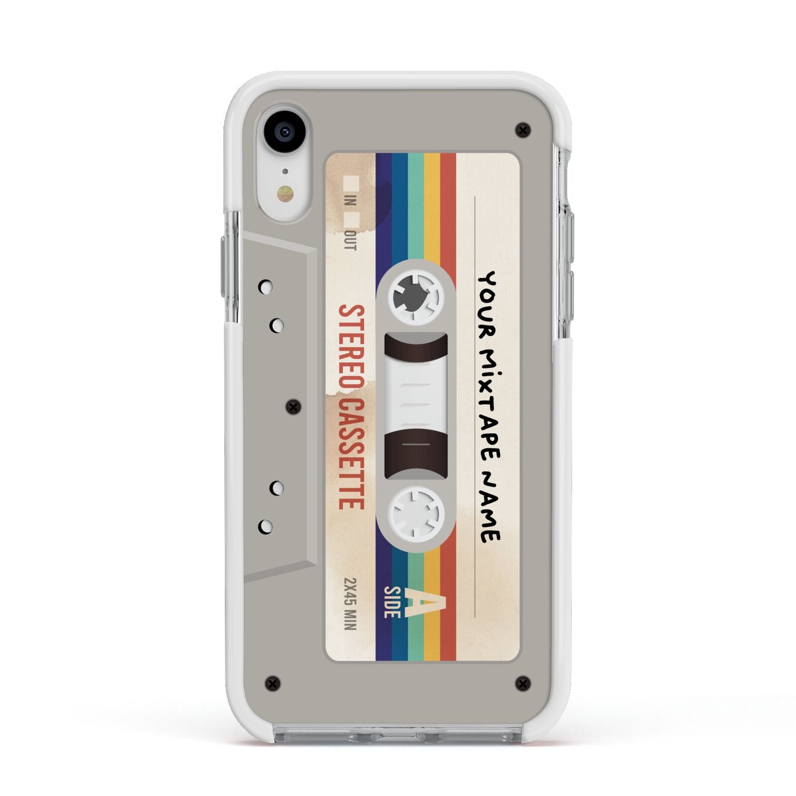 Personalised Multicoloured Mixtape Apple iPhone XR Impact Case White Edge on Silver Phone