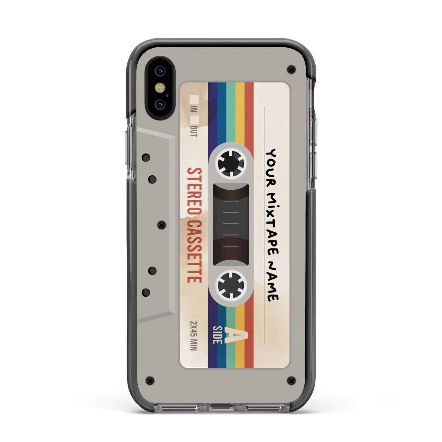 Personalised Multicoloured Mixtape Apple iPhone Xs Impact Case Black Edge on Black Phone