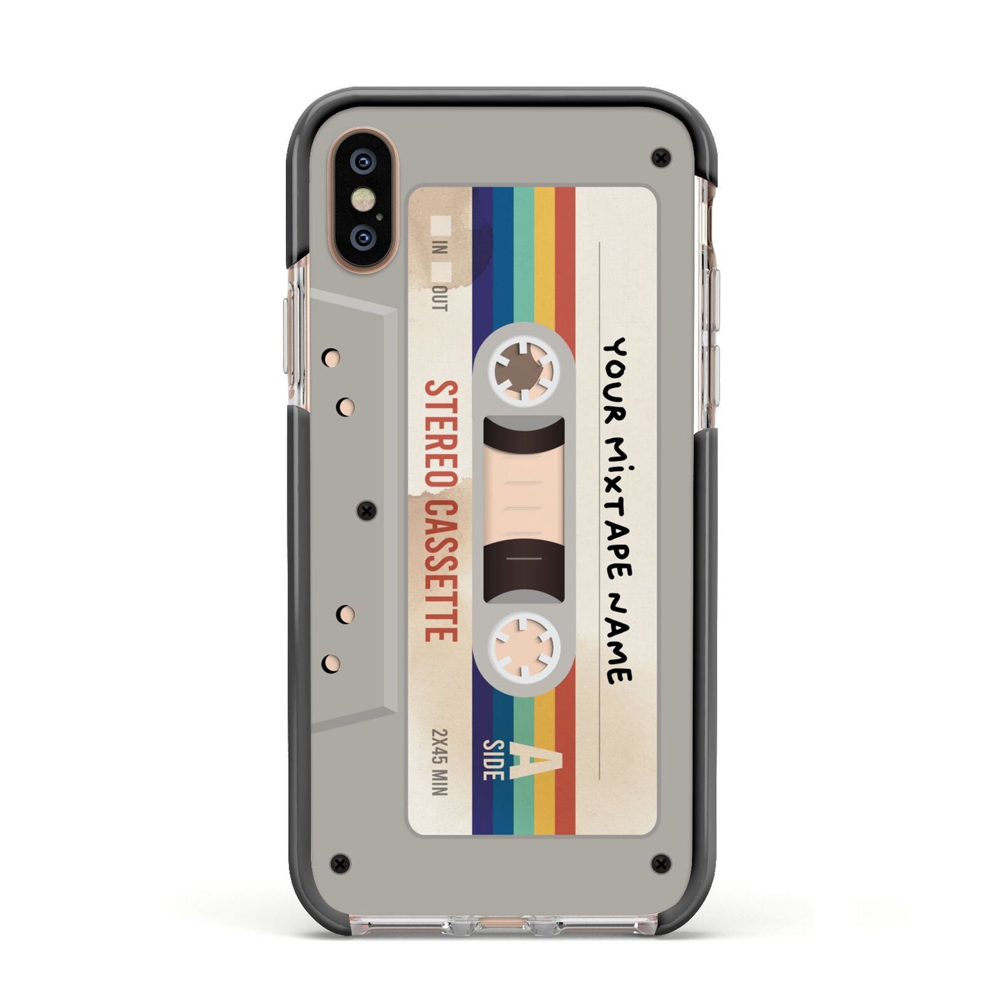 Personalised Multicoloured Mixtape Apple iPhone Xs Impact Case Black Edge on Gold Phone