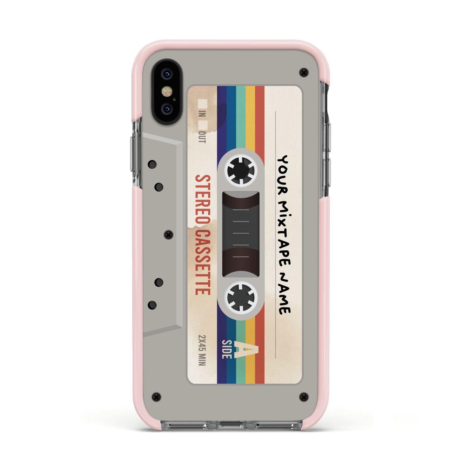 Personalised Multicoloured Mixtape Apple iPhone Xs Impact Case Pink Edge on Black Phone