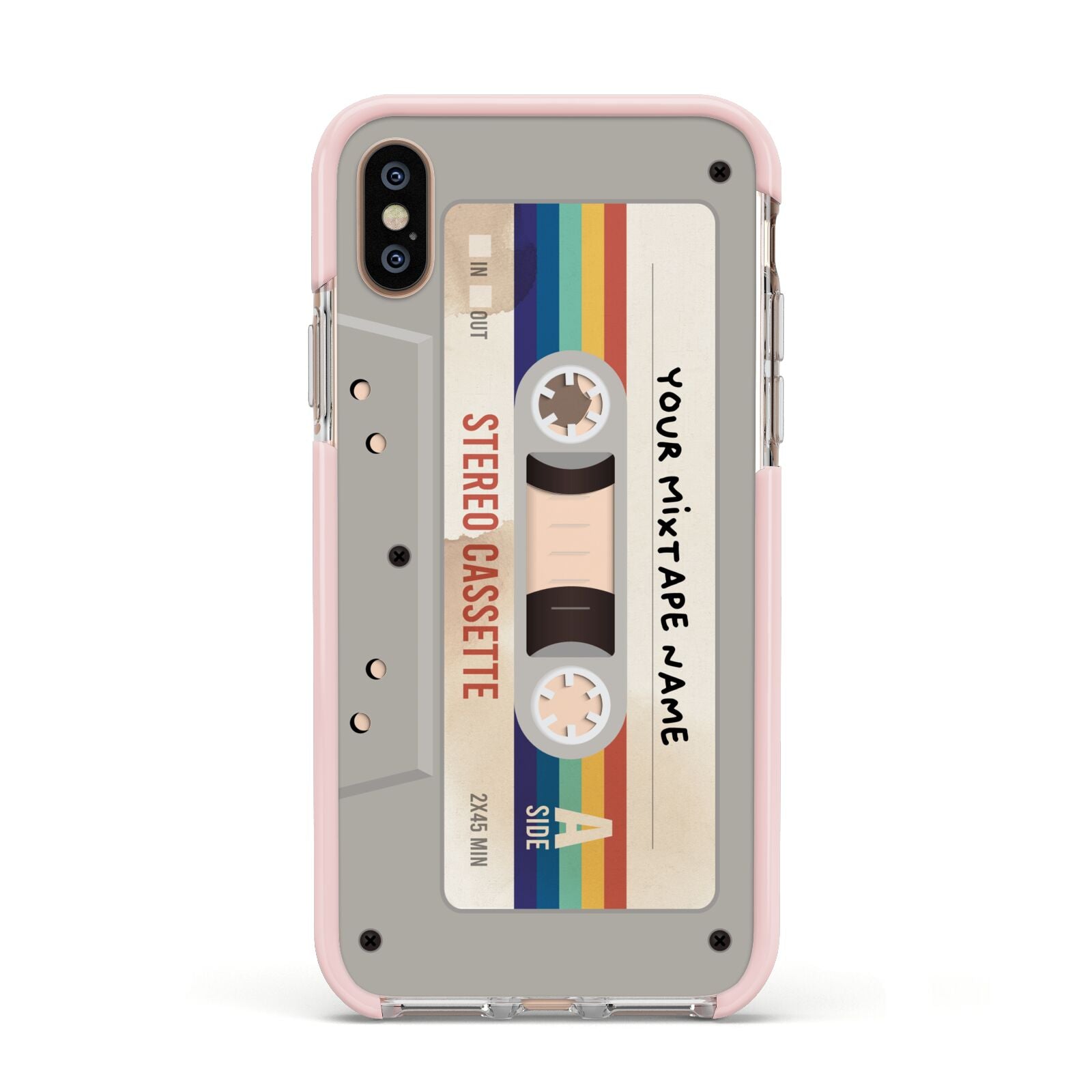 Personalised Multicoloured Mixtape Apple iPhone Xs Impact Case Pink Edge on Gold Phone