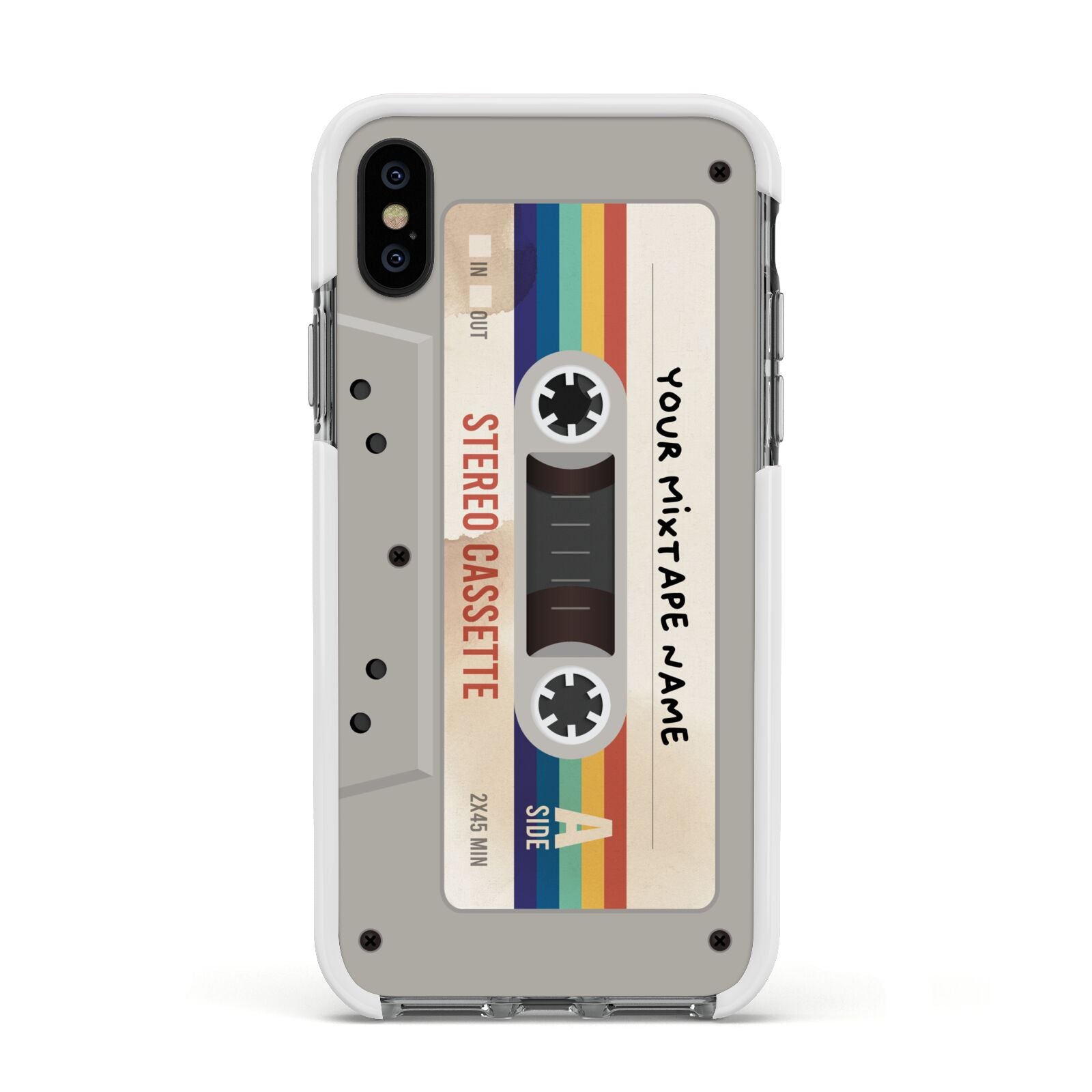 Personalised Multicoloured Mixtape Apple iPhone Xs Impact Case White Edge on Black Phone