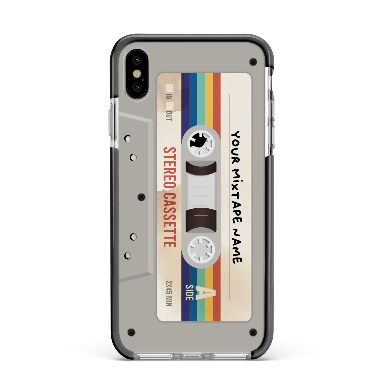 Personalised Multicoloured Mixtape Apple iPhone Xs Max Impact Case Black Edge on Silver Phone