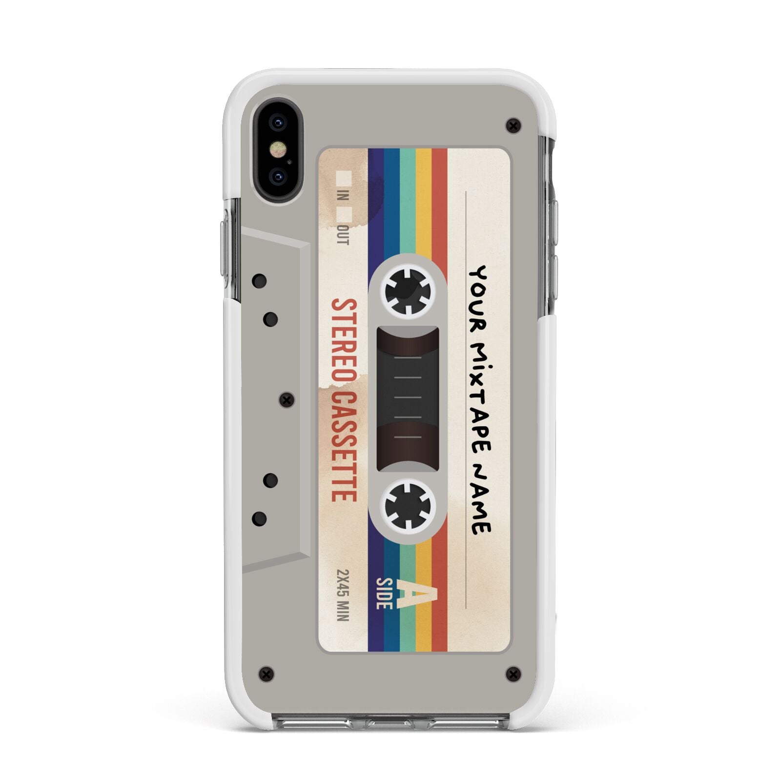 Personalised Multicoloured Mixtape Apple iPhone Xs Max Impact Case White Edge on Black Phone