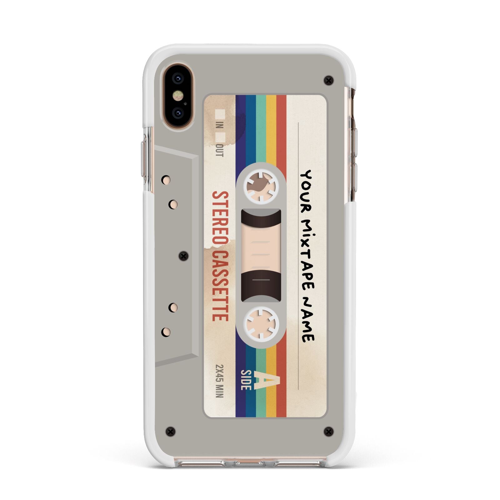 Personalised Multicoloured Mixtape Apple iPhone Xs Max Impact Case White Edge on Gold Phone