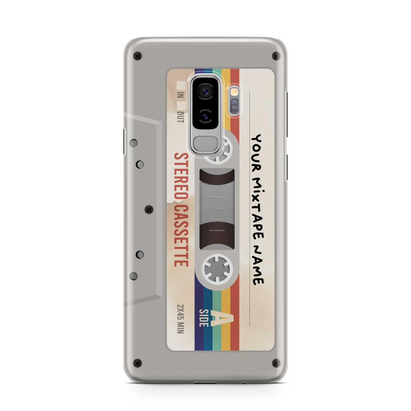 Personalised Multicoloured Mixtape Samsung Galaxy S9 Plus Case on Silver phone