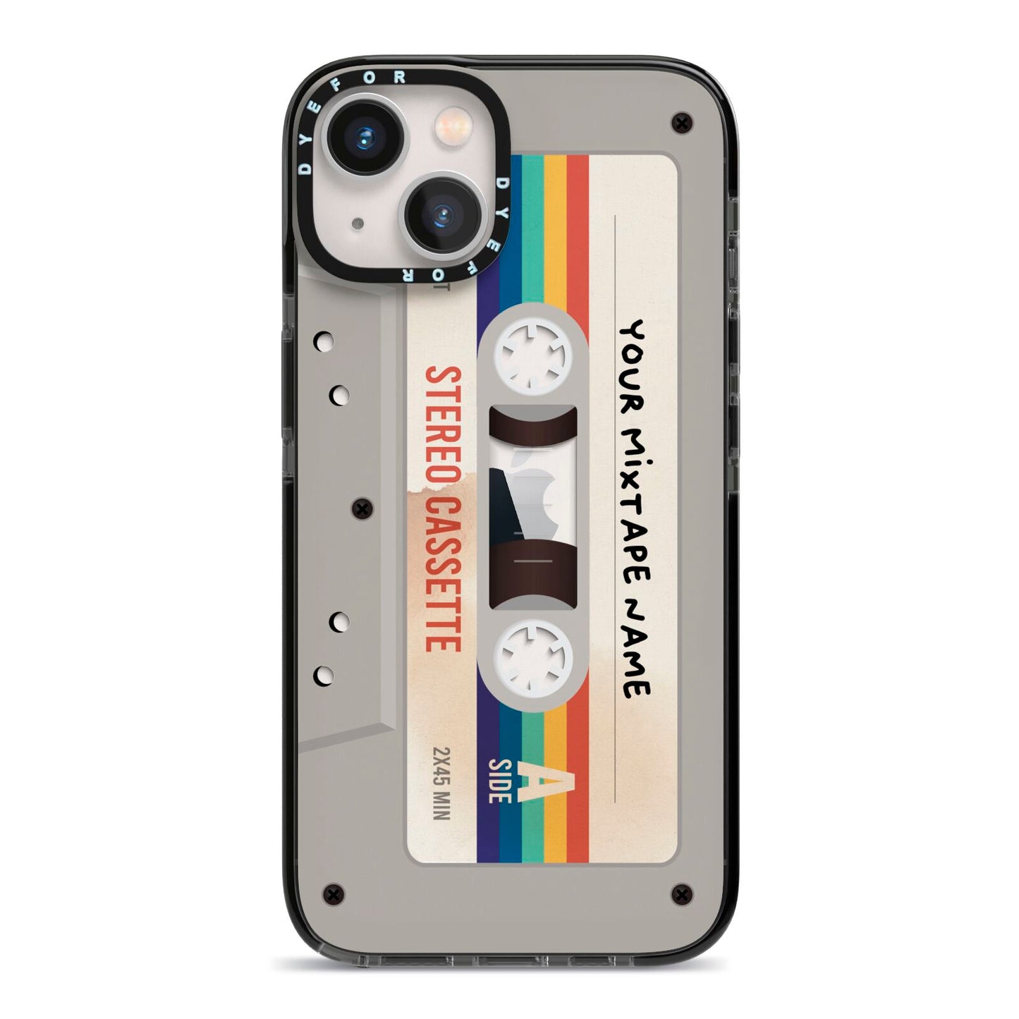 Personalised Multicoloured Mixtape iPhone 13 Black Impact Case on Silver phone