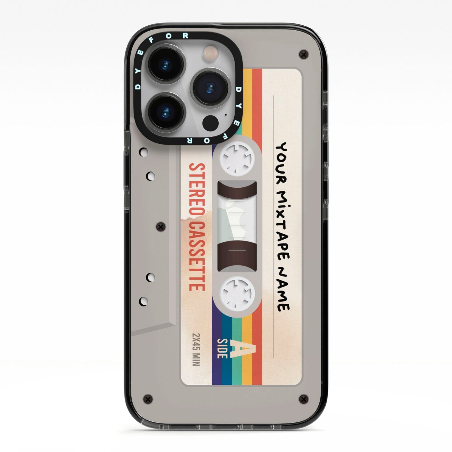 Personalised Multicoloured Mixtape iPhone 13 Pro Black Impact Case on Silver phone