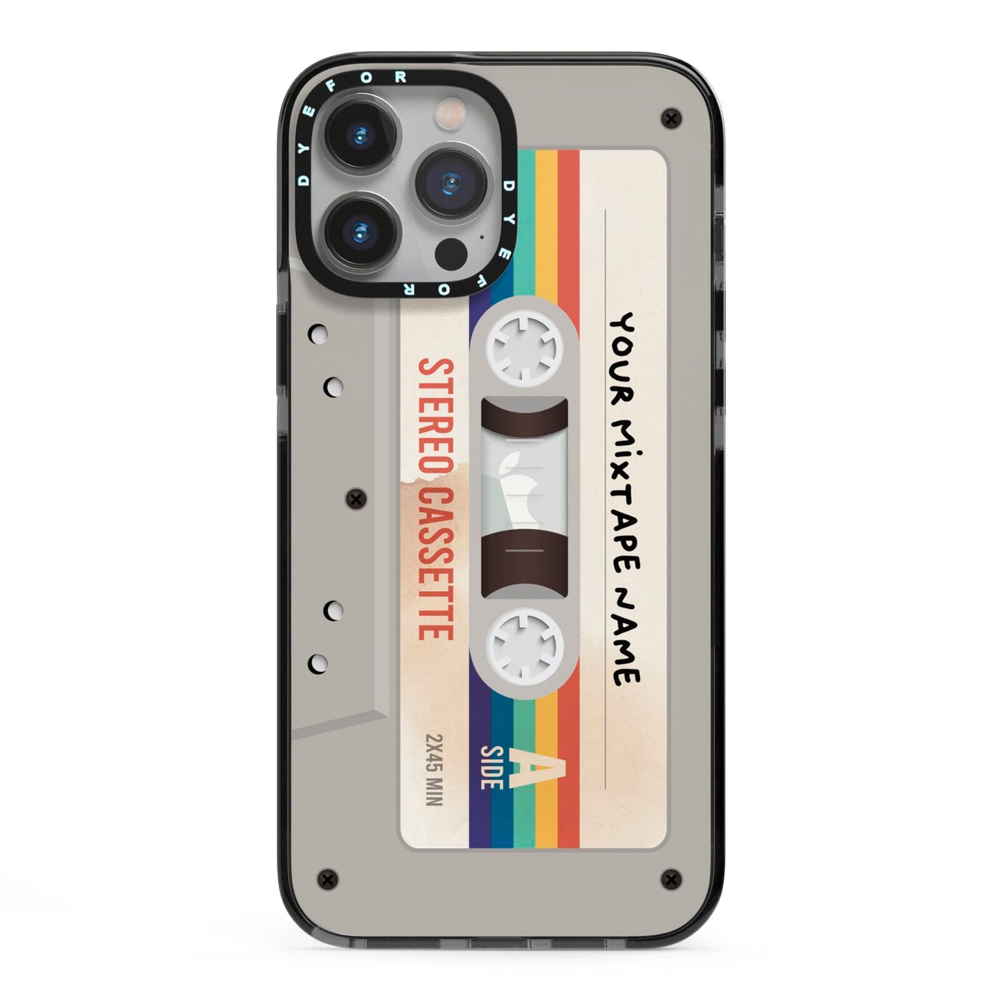 Personalised Multicoloured Mixtape iPhone 13 Pro Max Black Impact Case on Silver phone