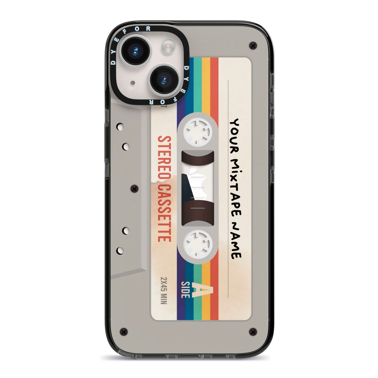 Personalised Multicoloured Mixtape iPhone 14 Black Impact Case on Silver phone