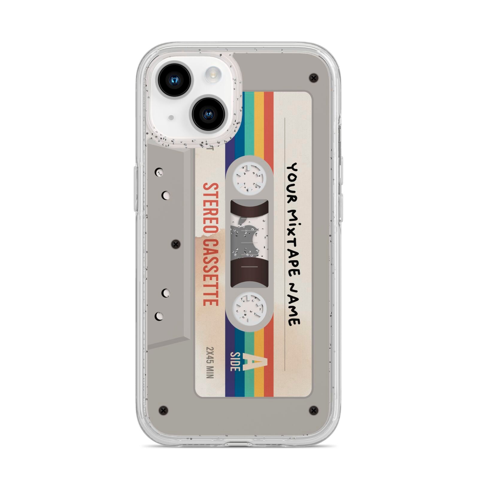 Personalised Multicoloured Mixtape iPhone 14 Glitter Tough Case Starlight