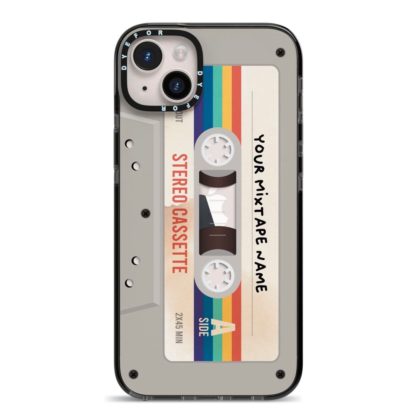 Personalised Multicoloured Mixtape iPhone 14 Plus Black Impact Case on Silver phone