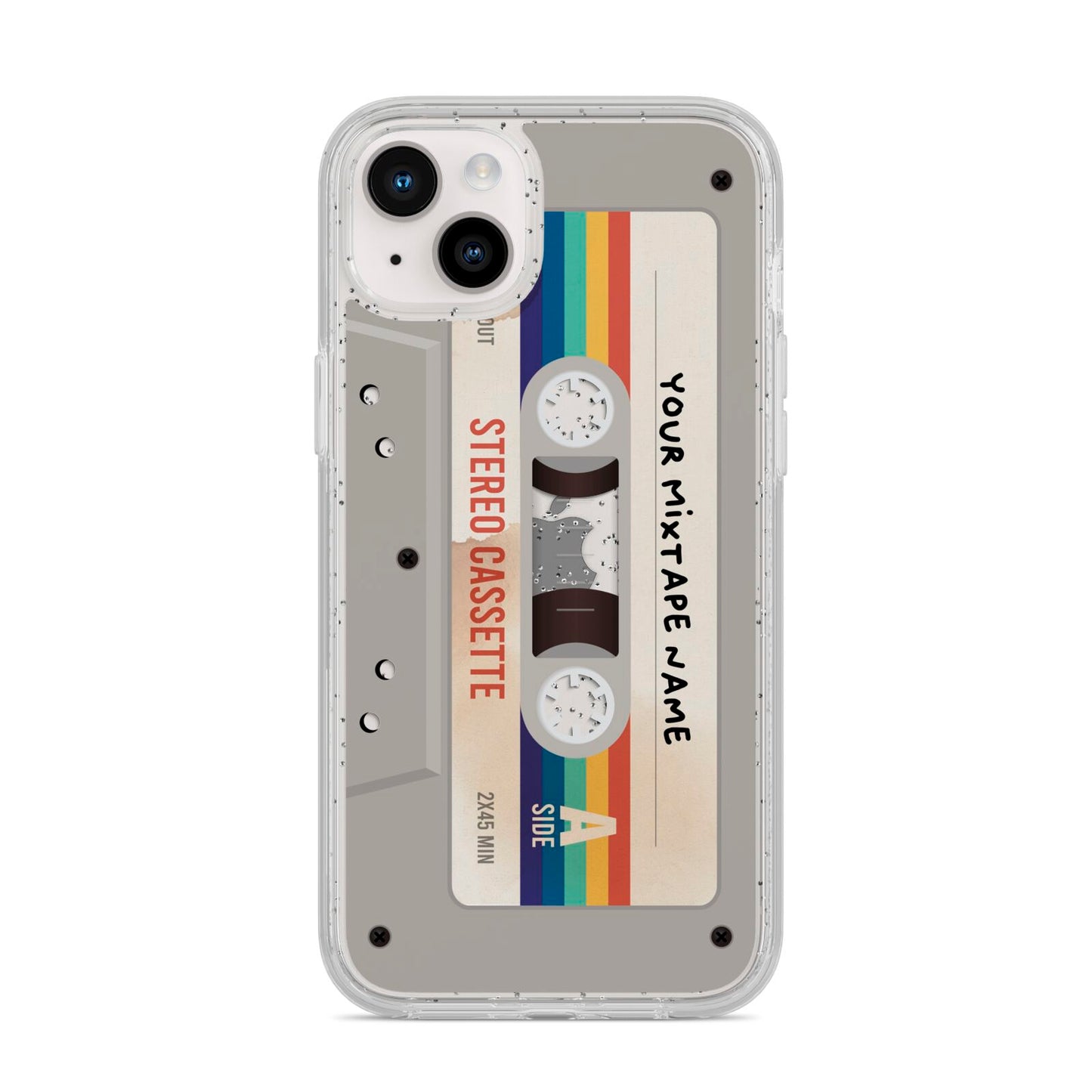 Personalised Multicoloured Mixtape iPhone 14 Plus Glitter Tough Case Starlight