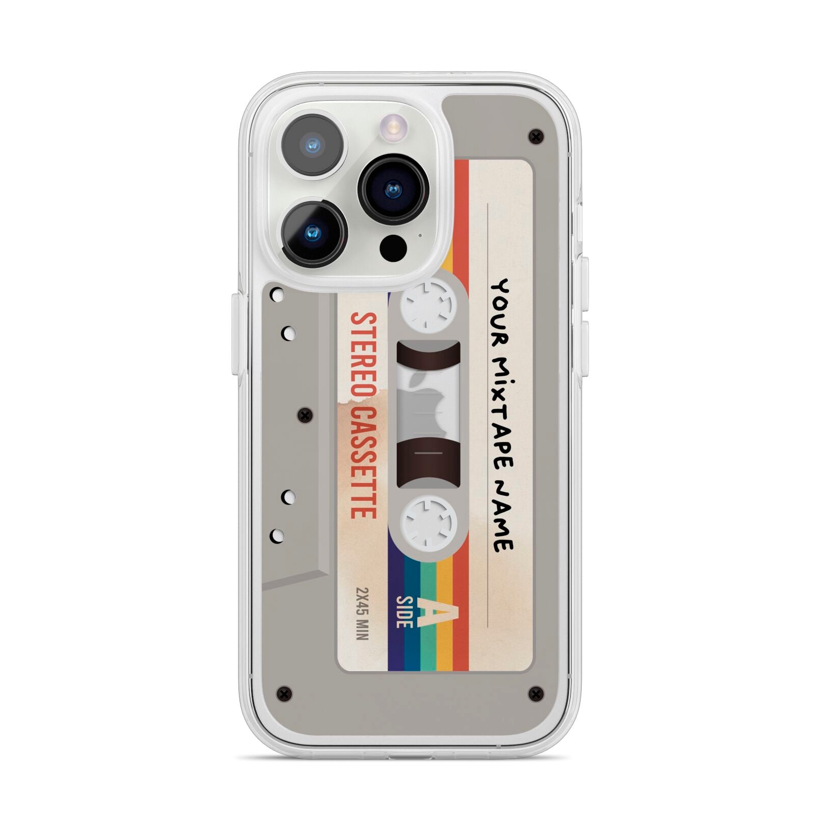 Personalised Multicoloured Mixtape iPhone 14 Pro Clear Tough Case Silver